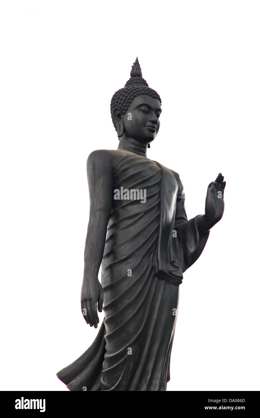 Stand of Buddha statues on the white background. Stock Photo