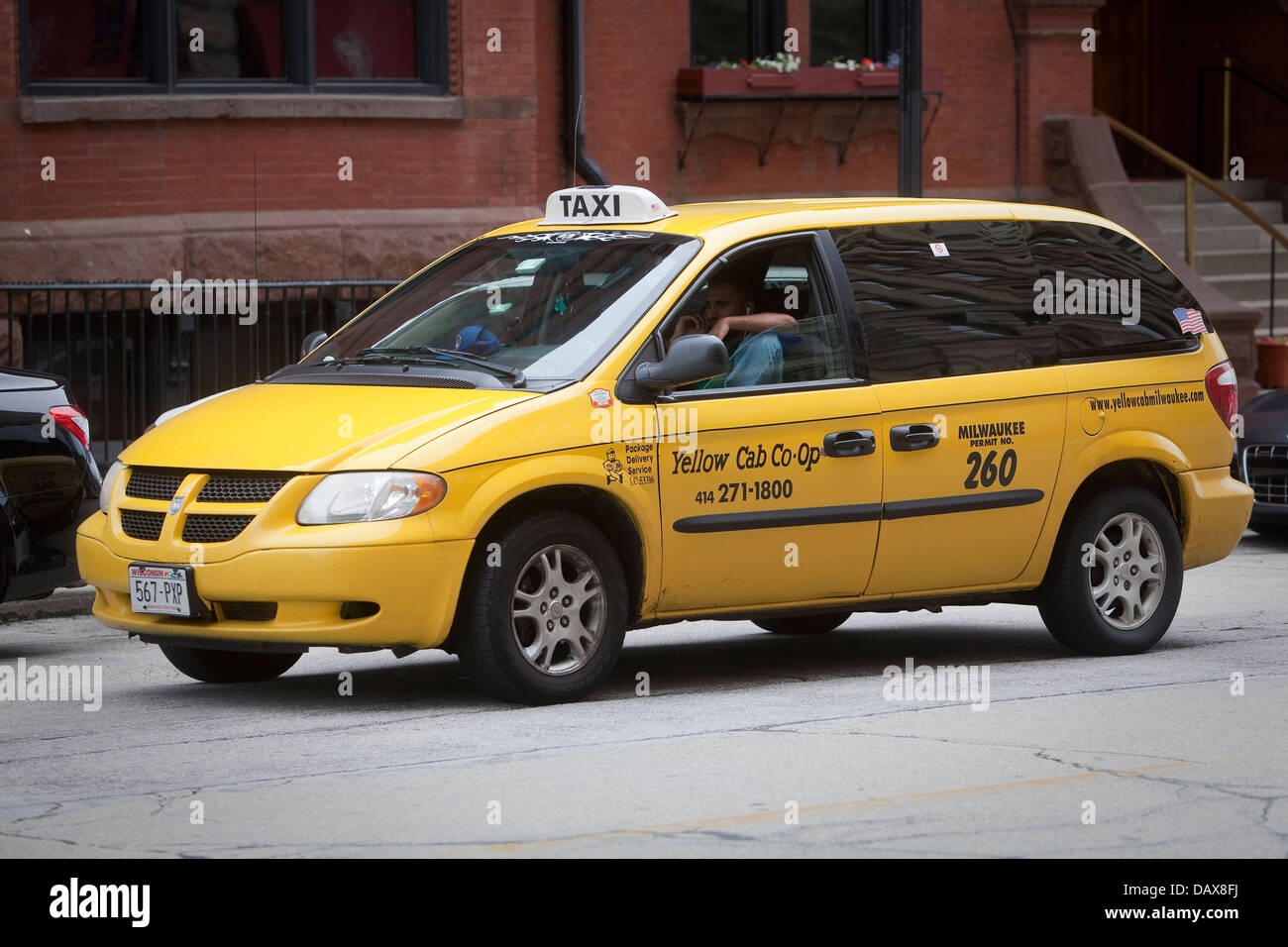 A Yellow Cab Co-Op taxi is seen in Milwaukee Stock Photo