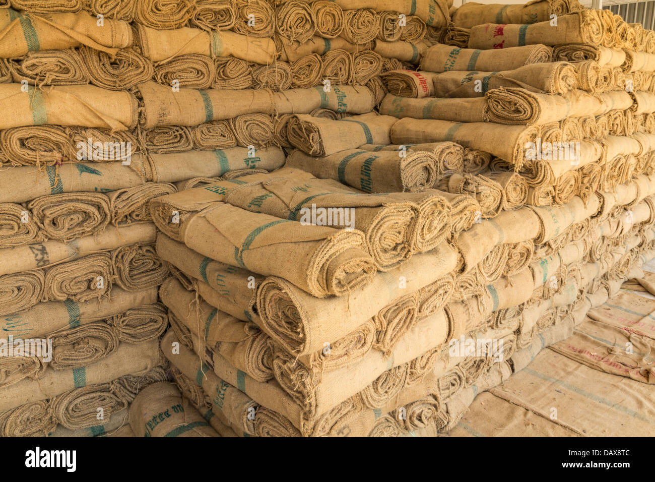 Hemp sacks in a row set unavailable Stock Photo Alamy