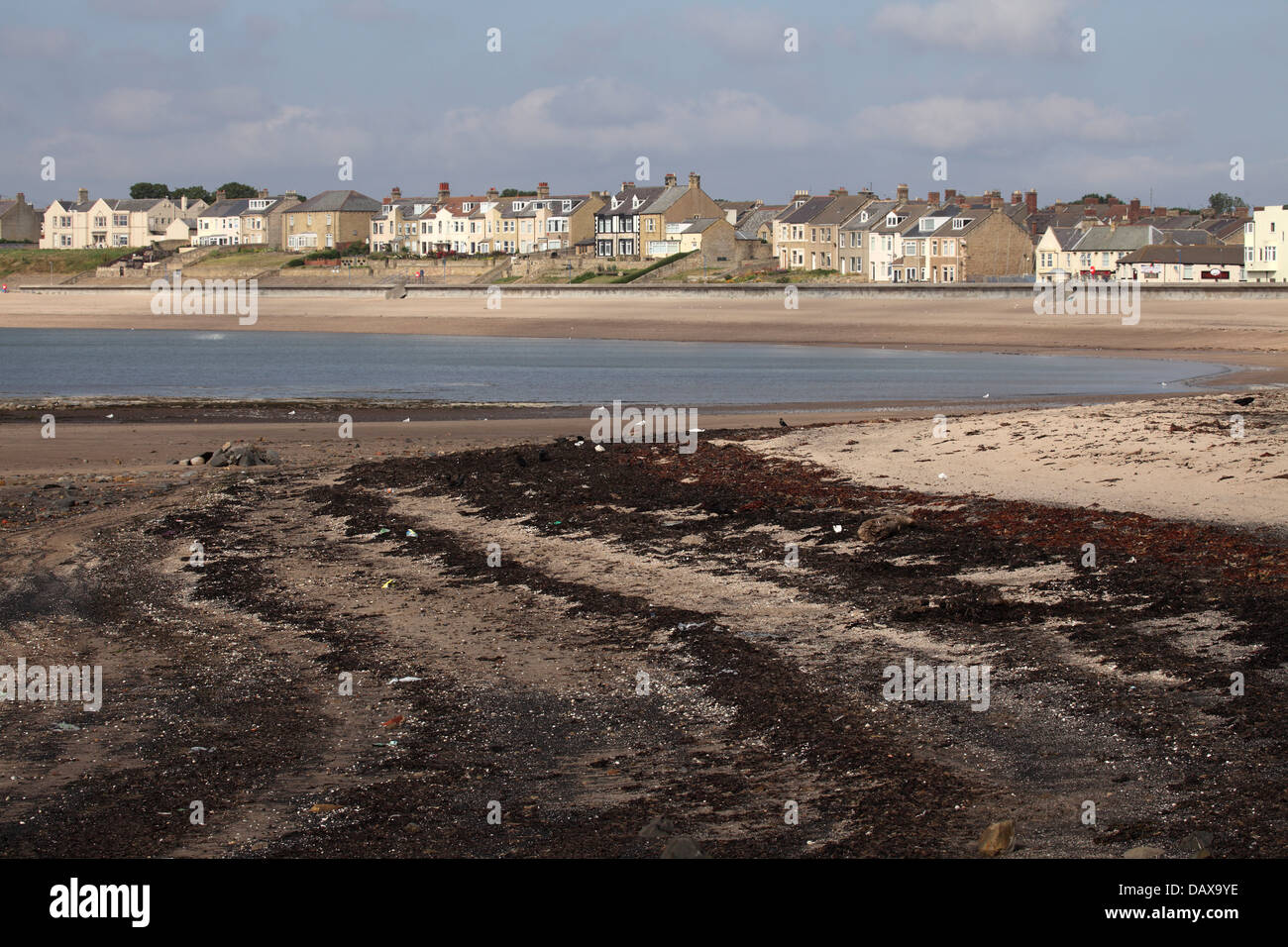 Tide marks on the beach at Newbiggin-by-the-Sea in Northumberland, England. Stock Photo