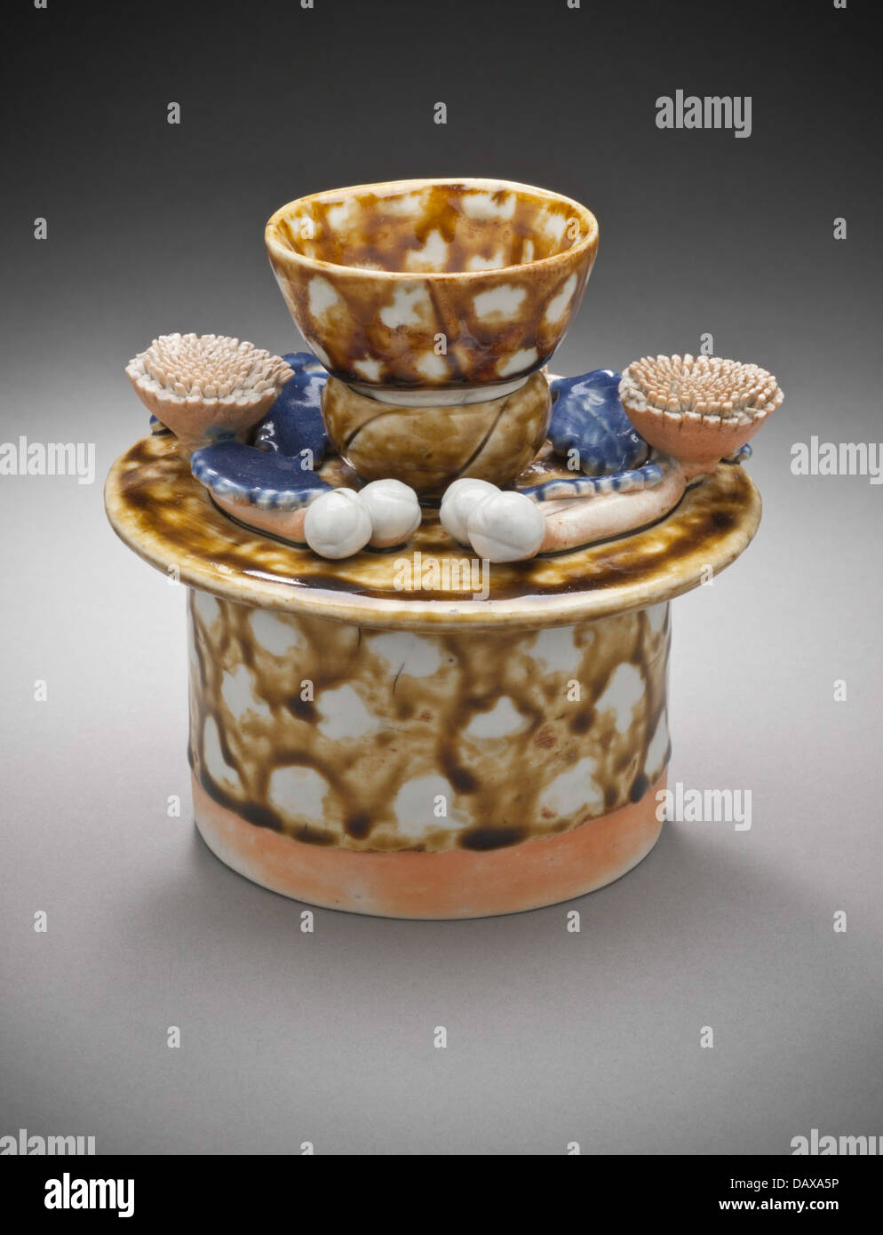 Cup Stand and Sake Cup with Lotus Pod Design M.2004.216.17a-b Stock Photo