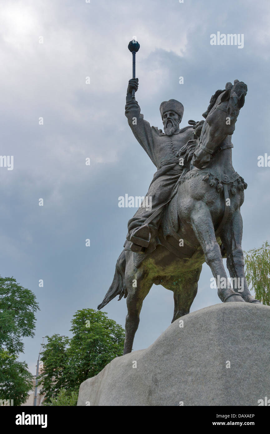 Hetman of Ukrainian Zaporozhian Cossacks Petro Konashevych-Sahaidachny monument in Kiev, Ukraine. Stock Photo