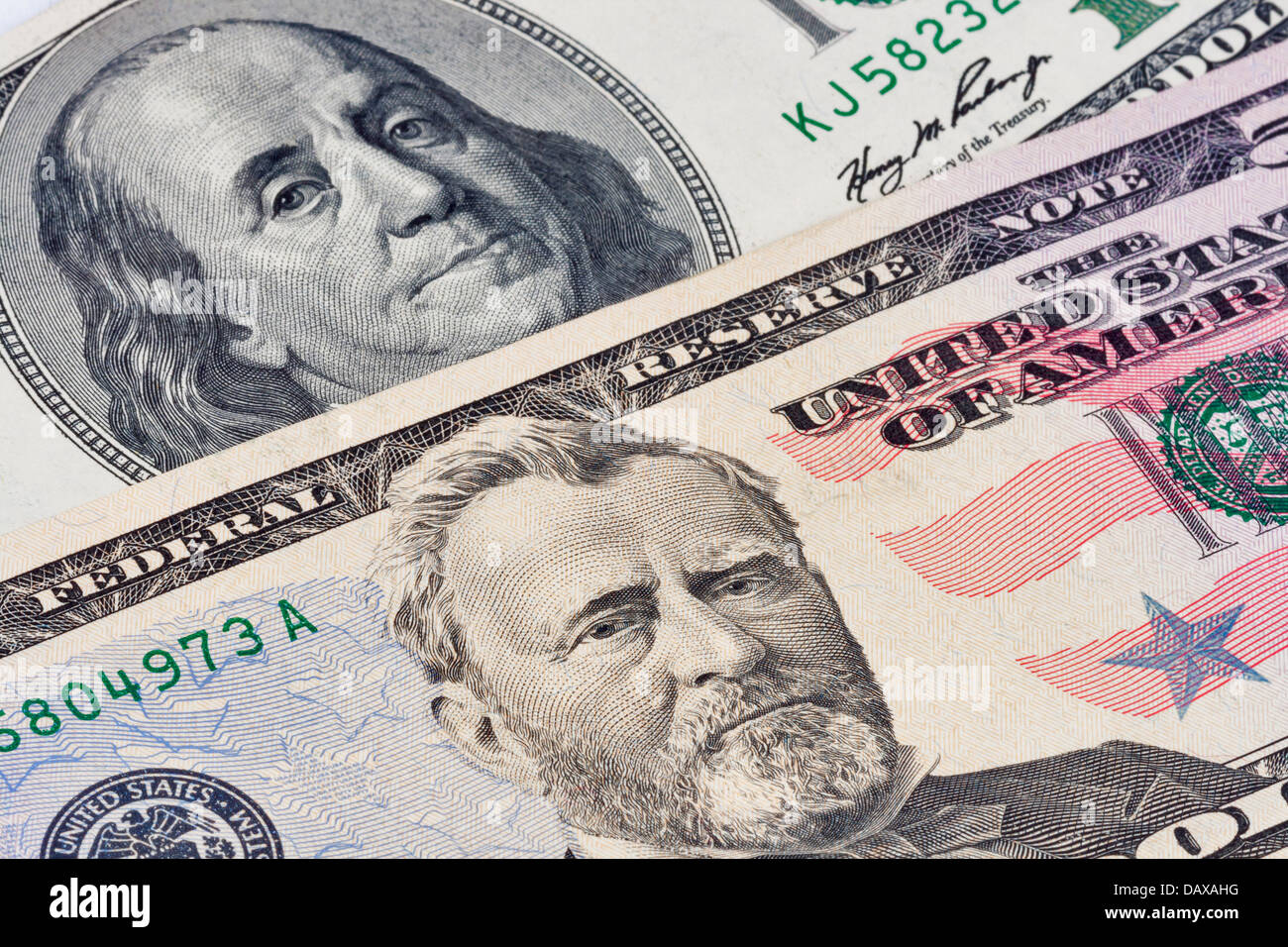 american presidents portraits closeup on dollar bill fragments Stock Photo