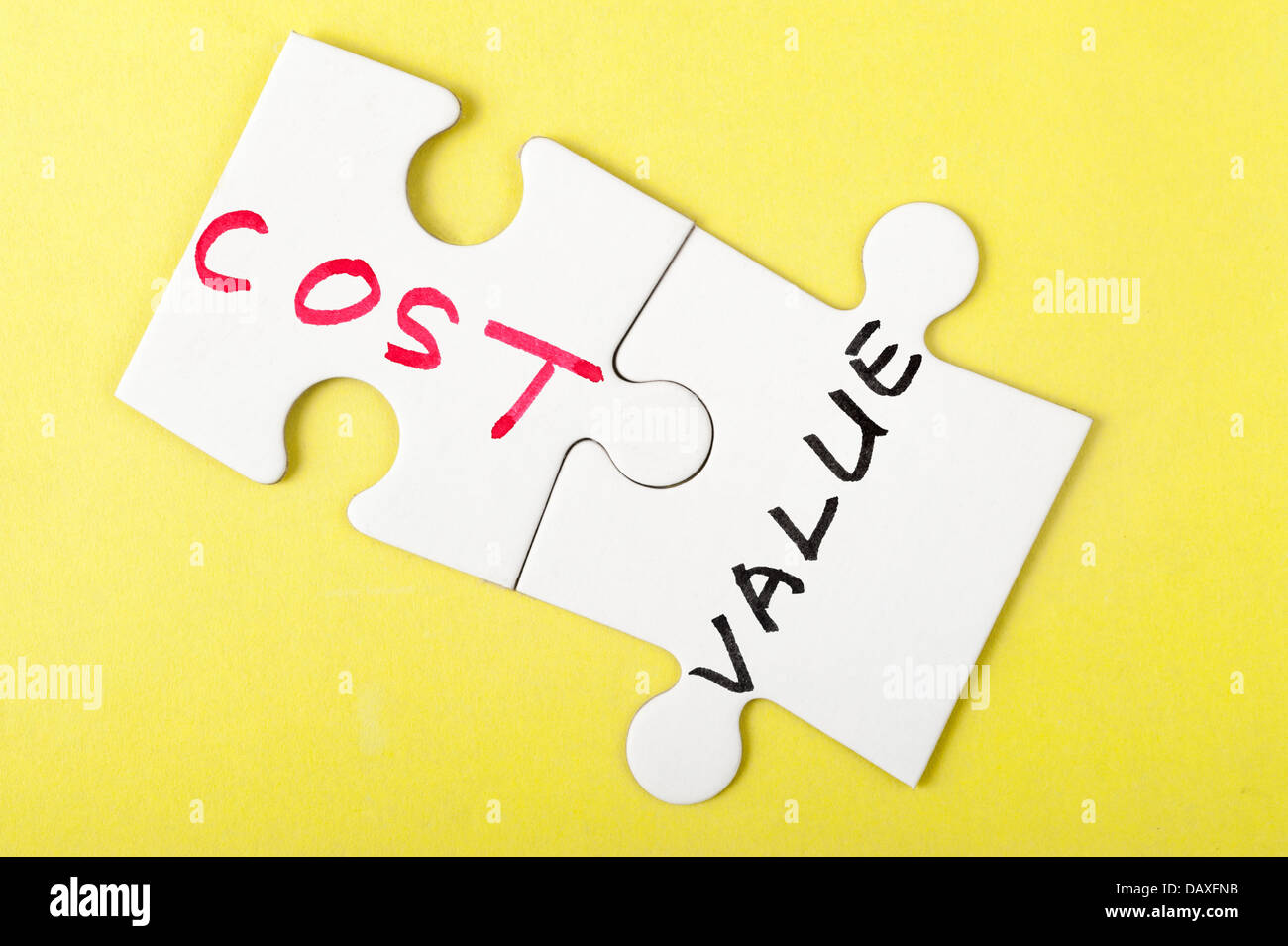Cost and value words written on two pieces of puzzle Stock Photo - Alamy