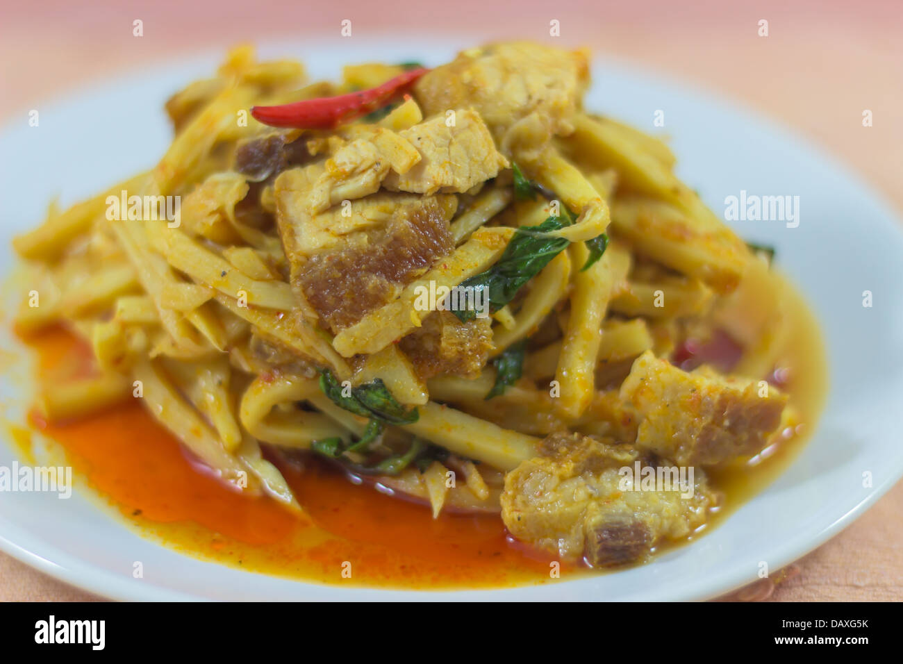 Thai food bamboo shoots curry with crispy pork Stock Photo Alamy