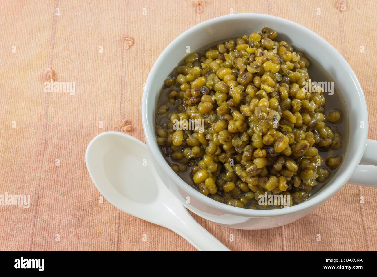 Mungbeans in light syrup or Green bean in syrup in a cup Deserts of Thailand Stock Photo
