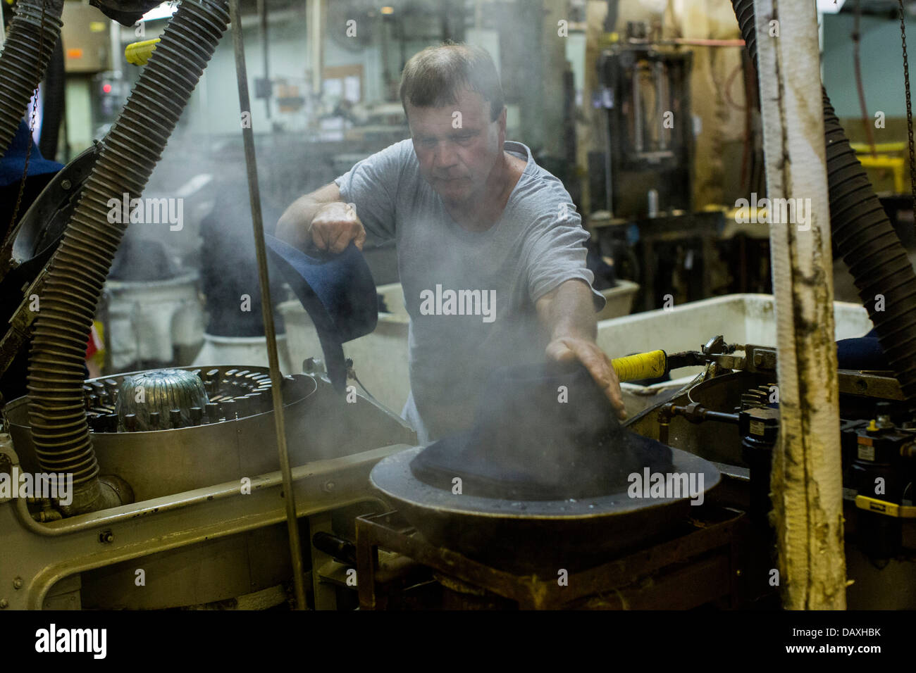 Hat manufacturing at the Bollman Hat Company in Pennsylvania Stock
