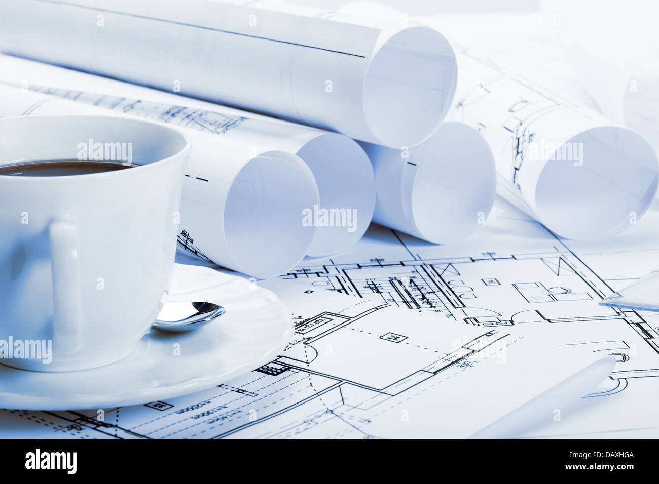 Architecture blueprints, Blue tone Stock Photo - Alamy