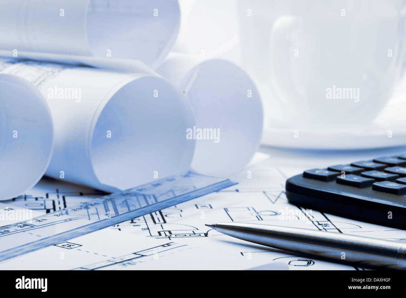 Architecture blueprints, Blue tone Stock Photo - Alamy
