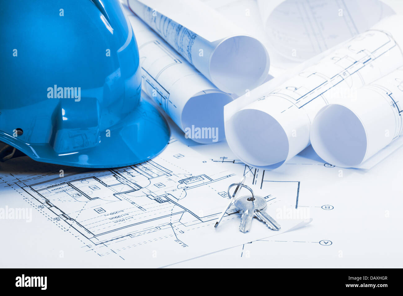 Architecture blueprints, Blue tone Stock Photo - Alamy