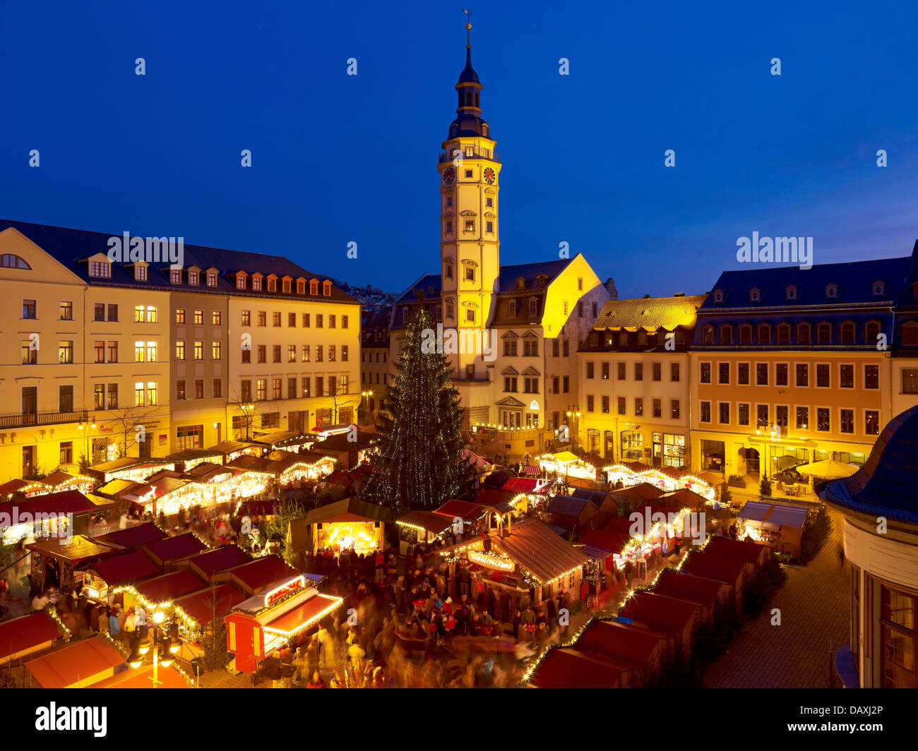 Christmas market and city hall, Gera, Thuringia, Germany Stock Photo