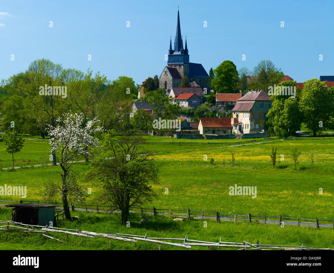 Neunhofen with church, Neustadt an der Orla, Thuringia, Germany Stock
