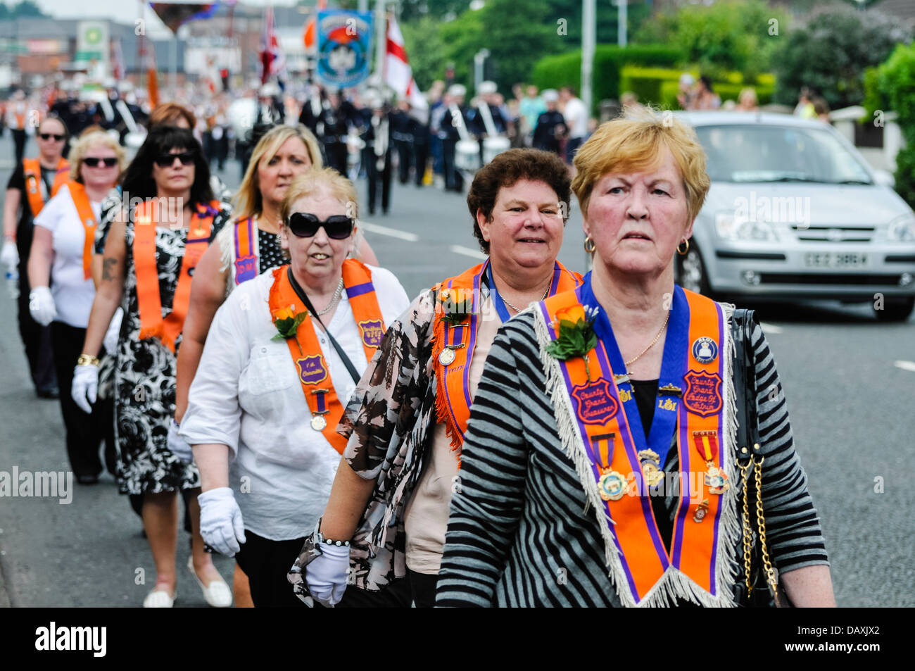 Orangewomen walking on the road during the 12th July Orange Order parade  Stock Photo - Alamy