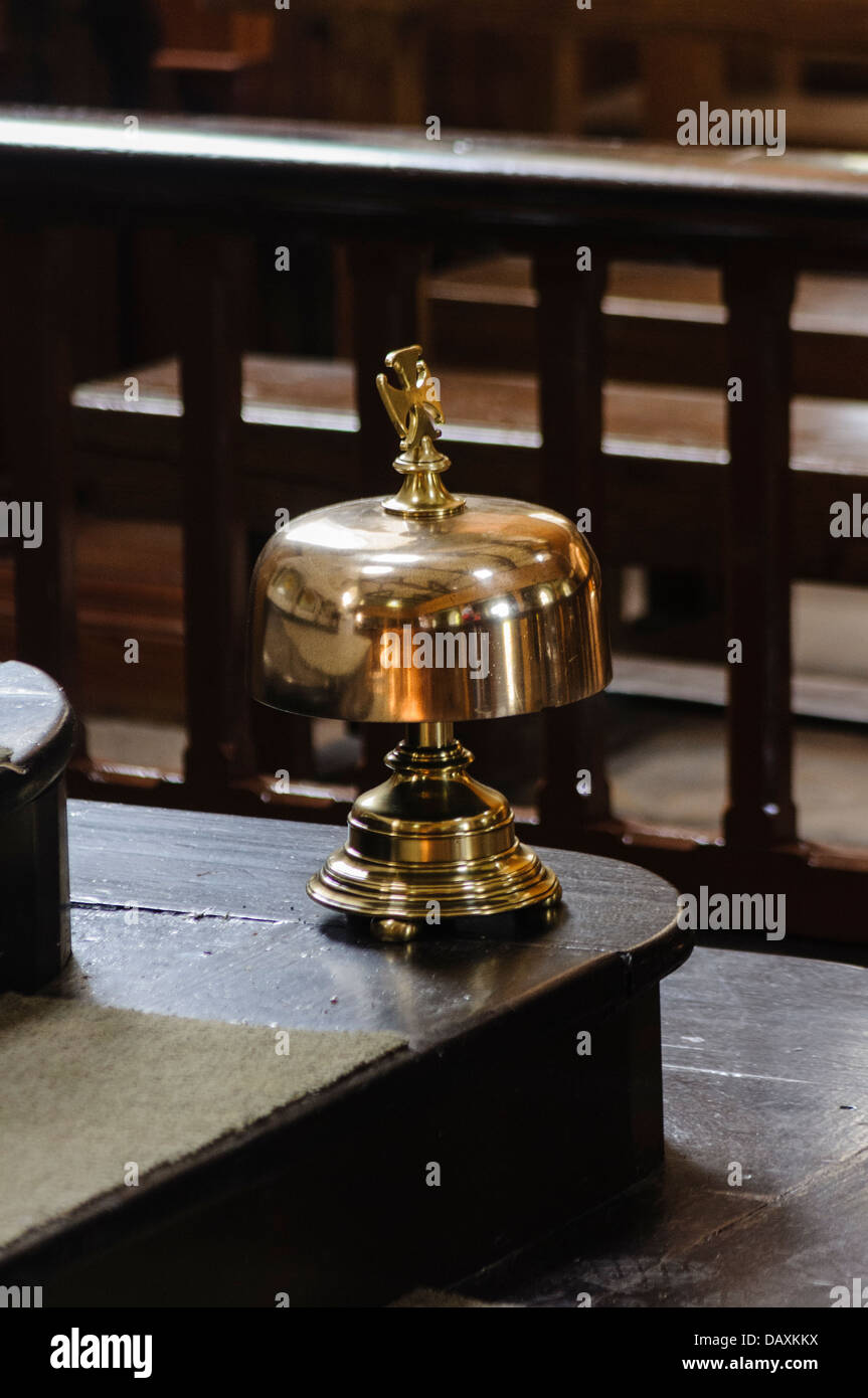 Brass mass bell in a Catholic church Stock Photo