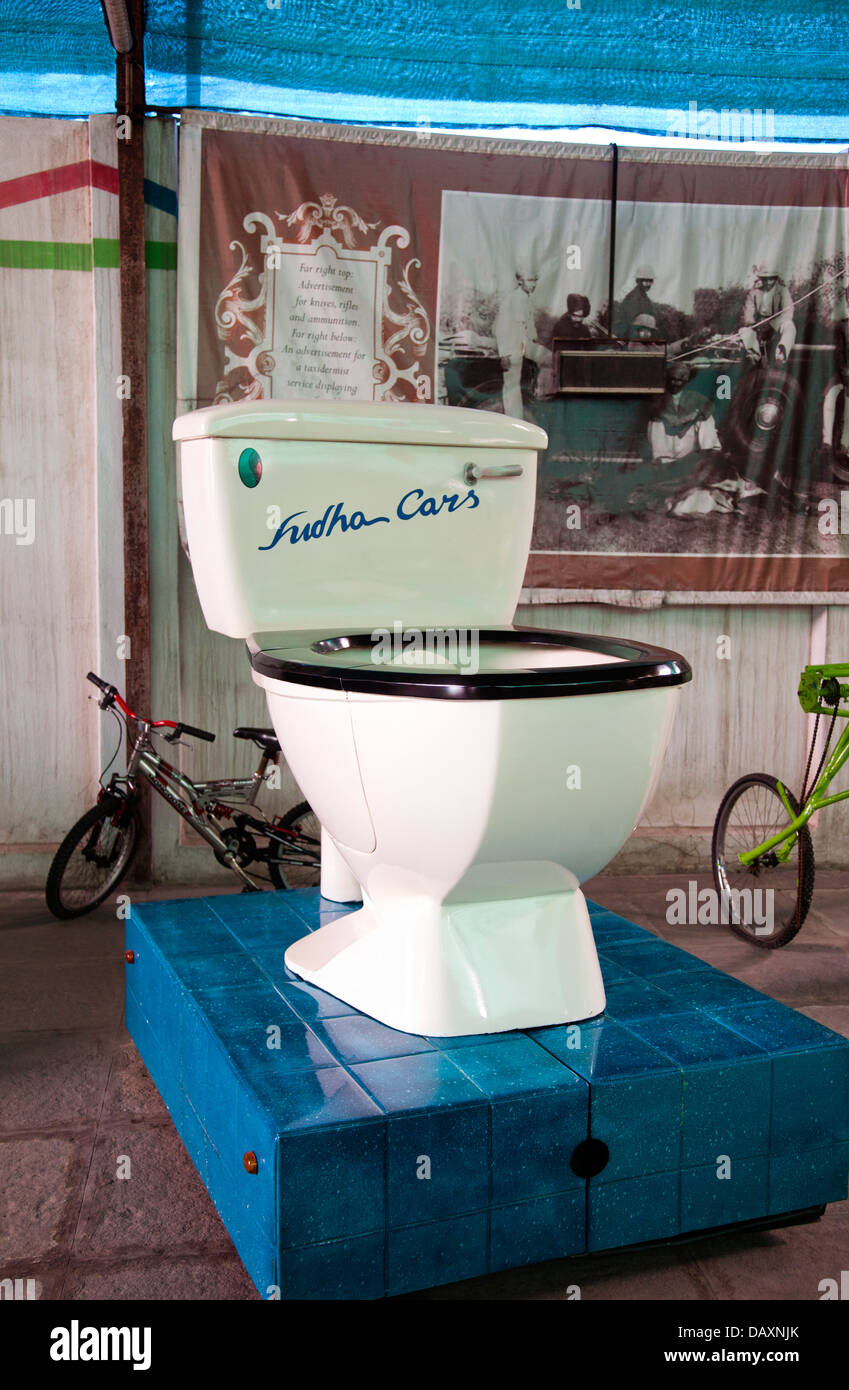 Toilet seat shaped car in a museum, Sudha Car Museum, Hyderabad, Andhra Pradesh, India Stock Photo
