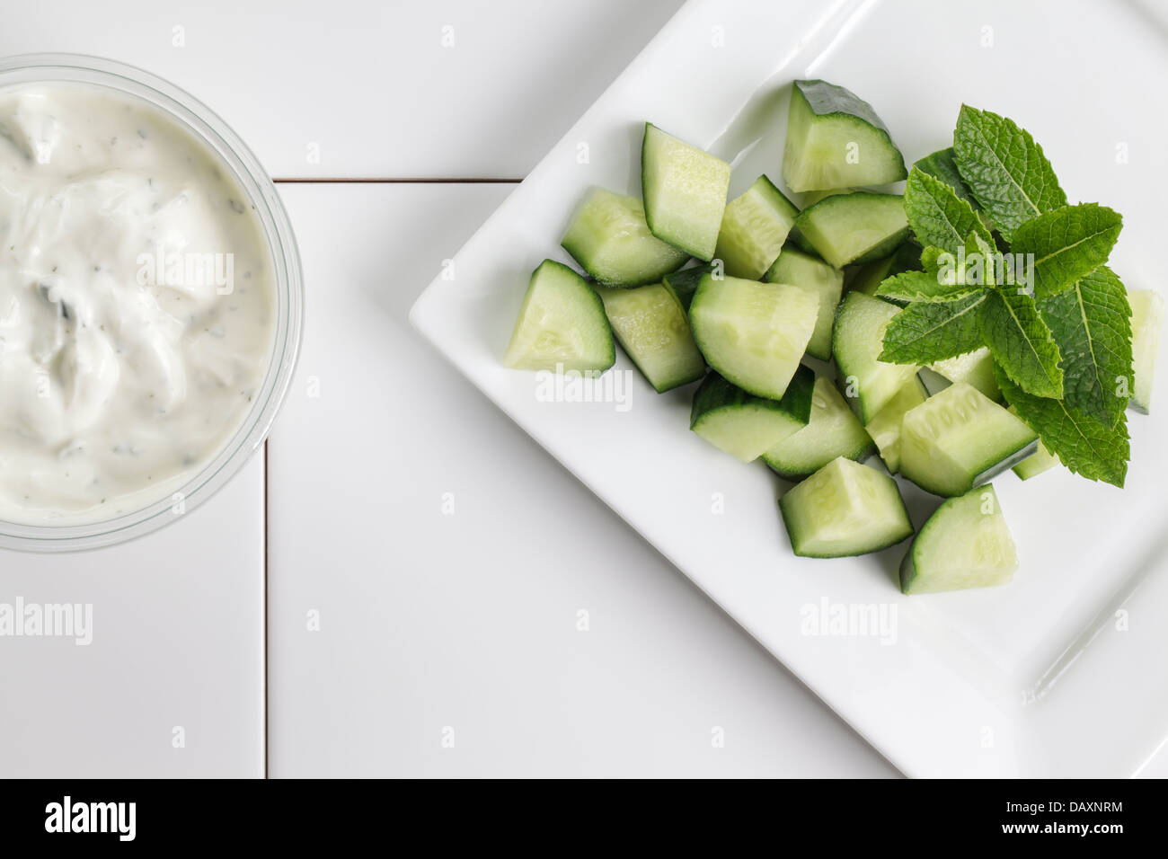 Tzatziki with cucumber and mint Stock Photo