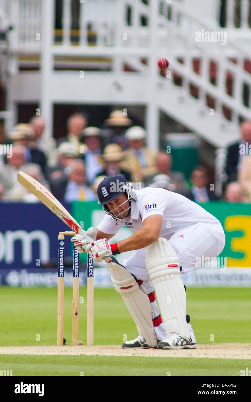 London, England. 20th July, 2013. Tim Bresnan ducks a bouncer during day three of the Investec Ashes 2nd test match, at Lords Cricket Ground on July 20, 2013 in London, England. (Photo by Mitchell Gunn/ESPA) Credit:  European Sports Photographic Agency/Alamy Live News Stock Photo
