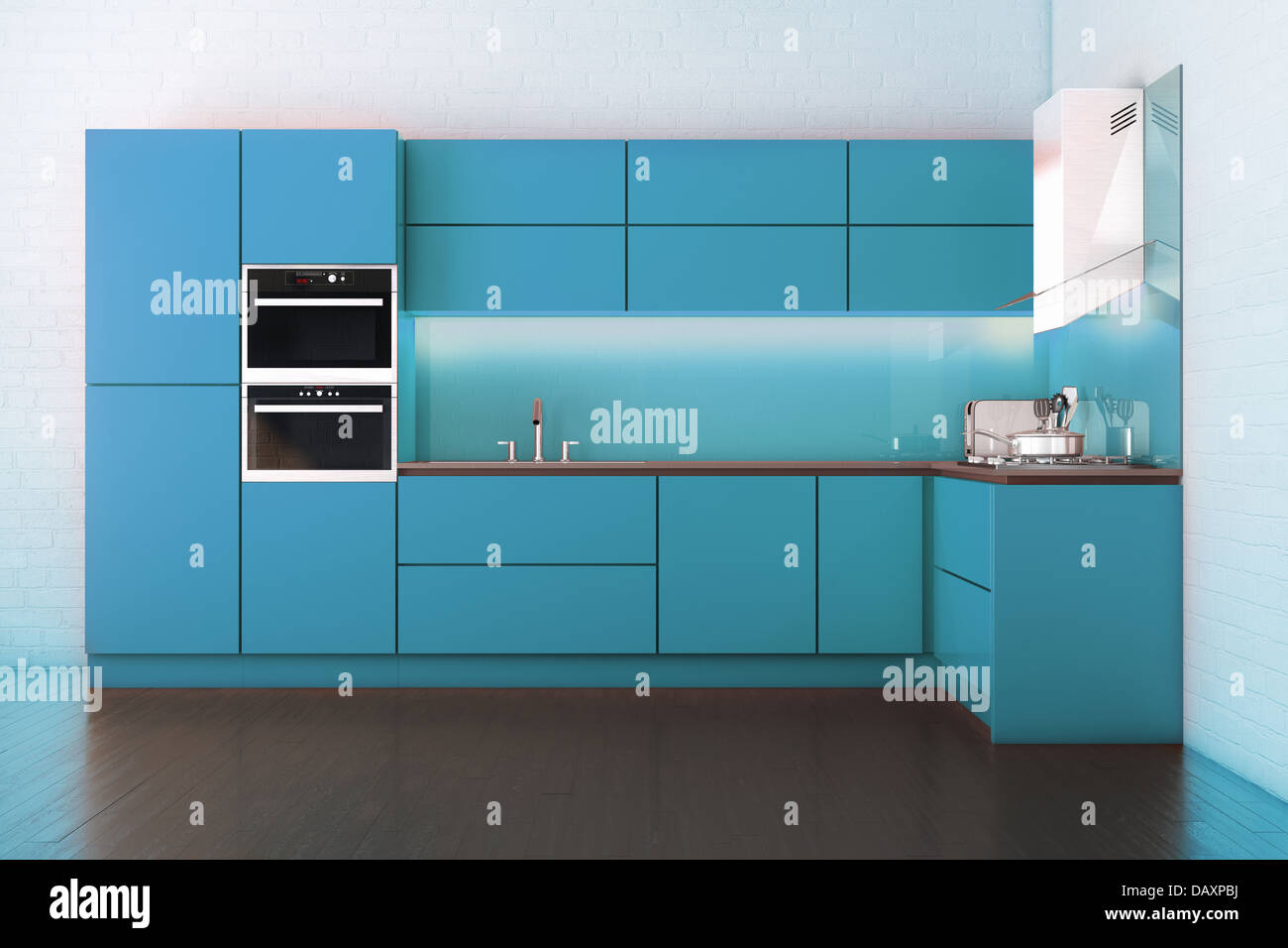 Electric Blue HiTech Luxury Kitchen Stock Photo Alamy