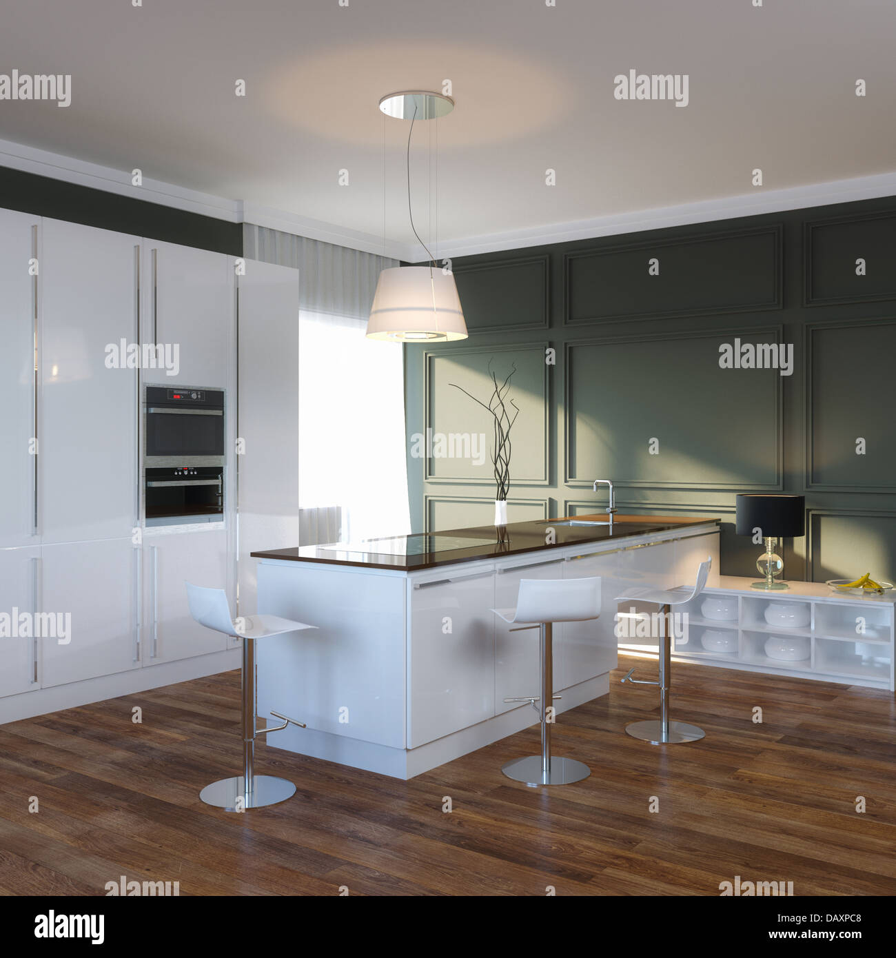 Modern Black And White Kitchen Interior Design Stock Photo - Alamy