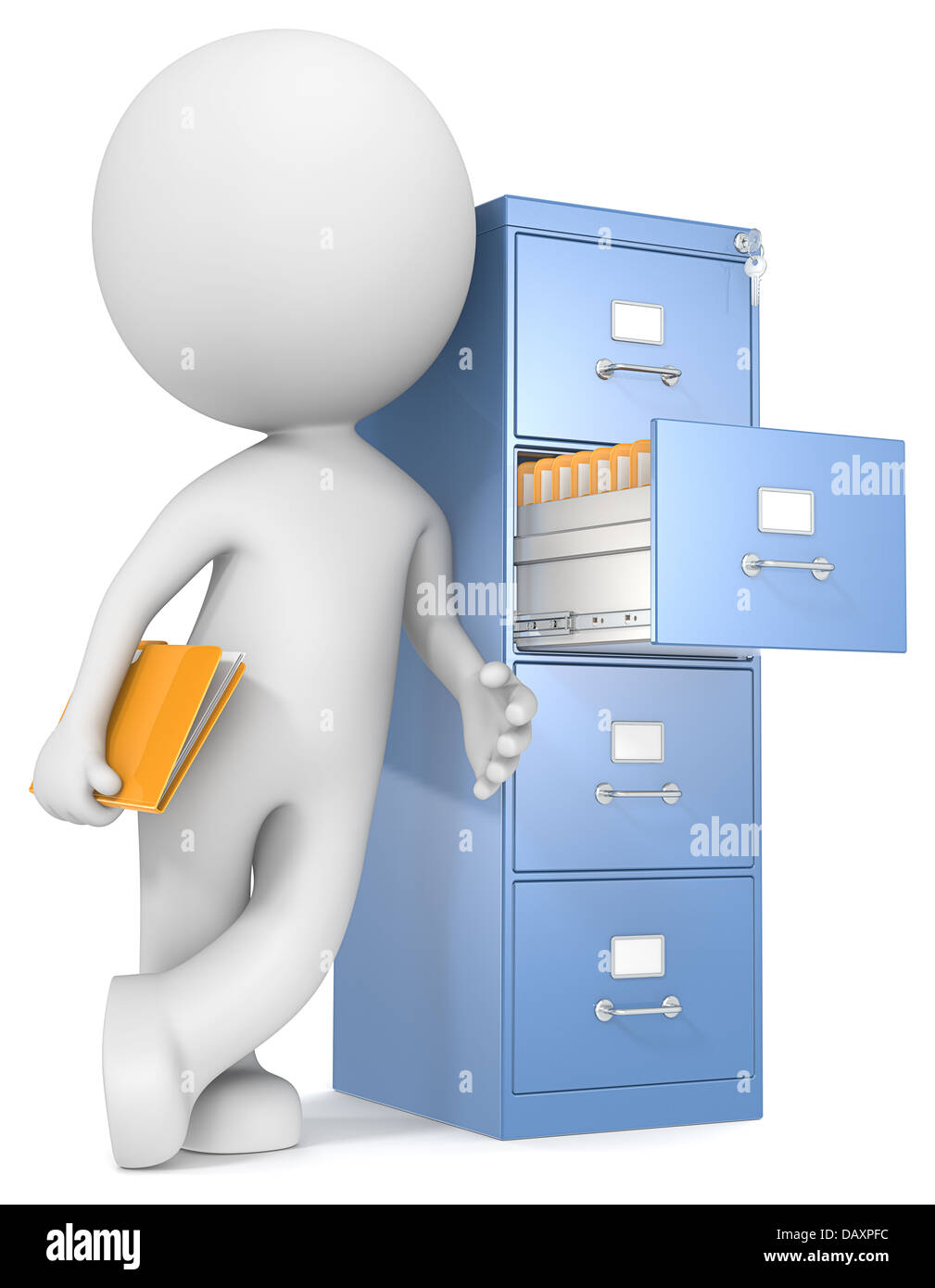 The Dude leaning against file cabinet. Holding file. Stock Photo