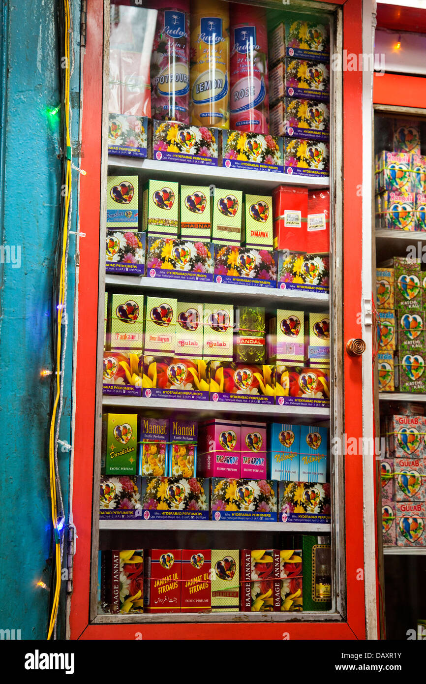 Perfumes at perfume shop, Hyderabad, Andhra Pradesh, India Stock Photo
