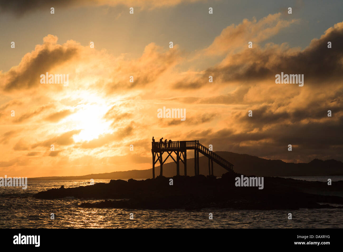 Sunset, Beach, Puerto Villamil, Isabela Island, Galapagos Islands, Ecuador Stock Photo