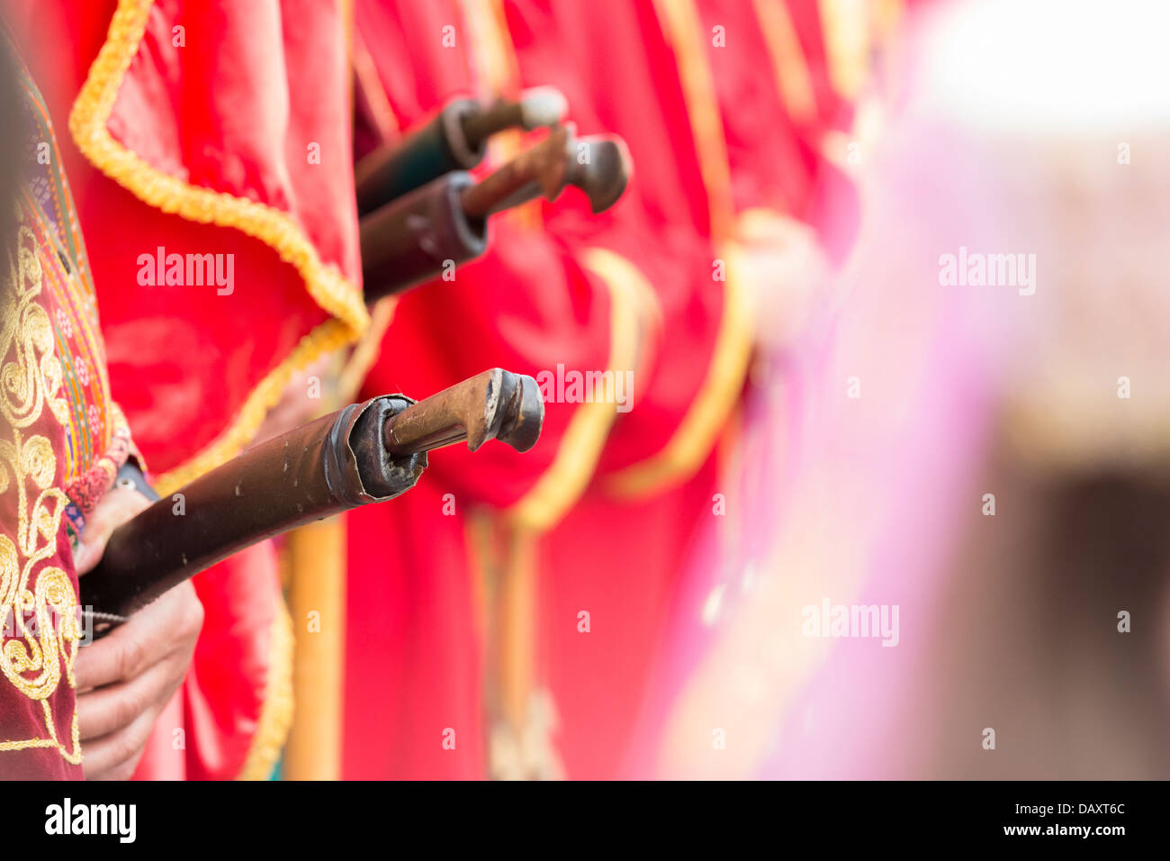 Traditional Janissary swords closeup during the celebratory event Turkish Festival in Bucharest, Romania. Stock Photo