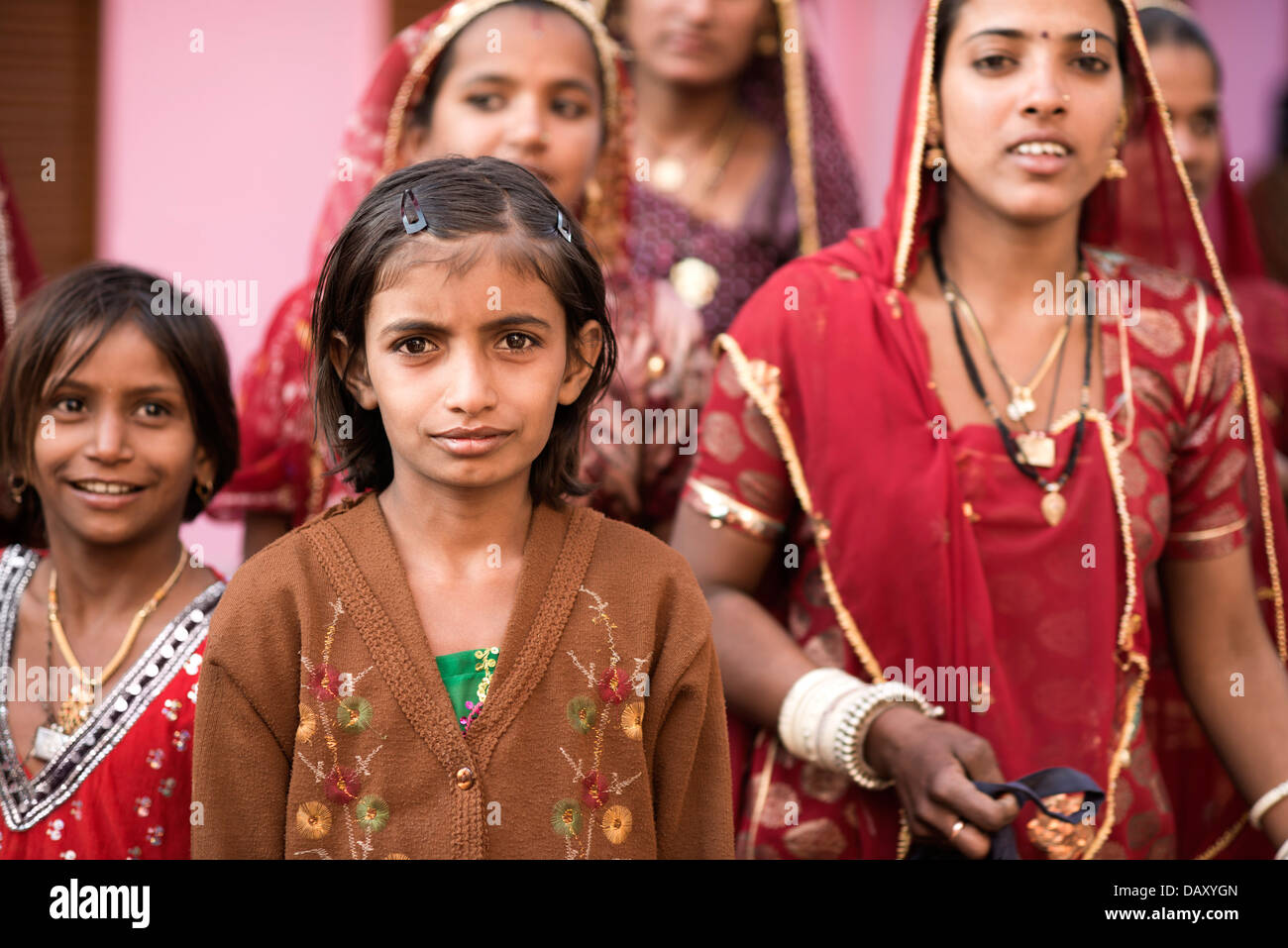 Girls and women in traditional Indian clothing, Pushkar, Ajmer Stock