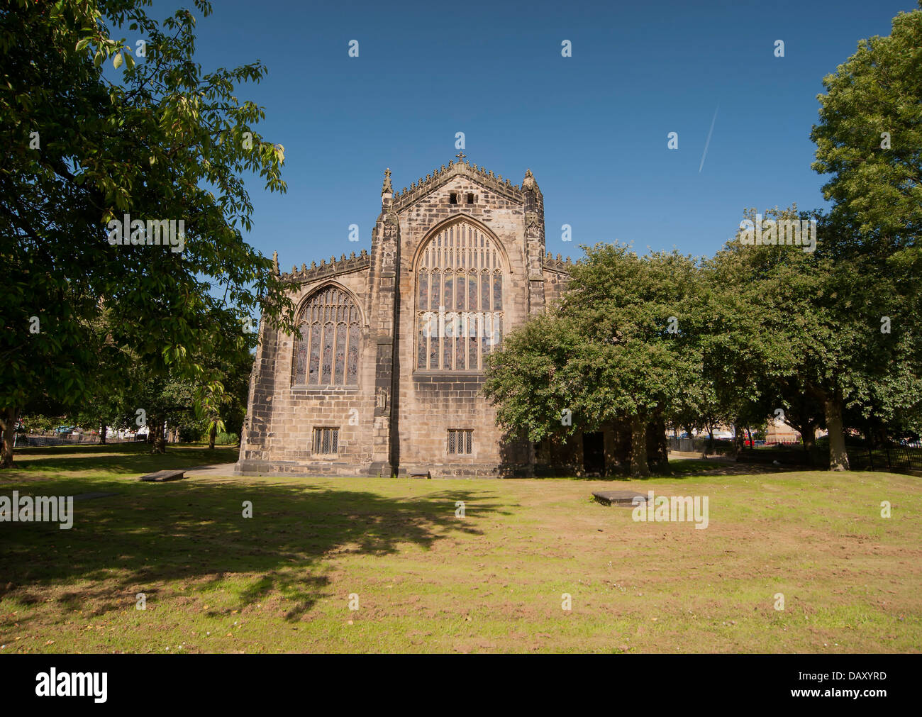 East facade of Halifax Minster showing stained glass window Stock Photo