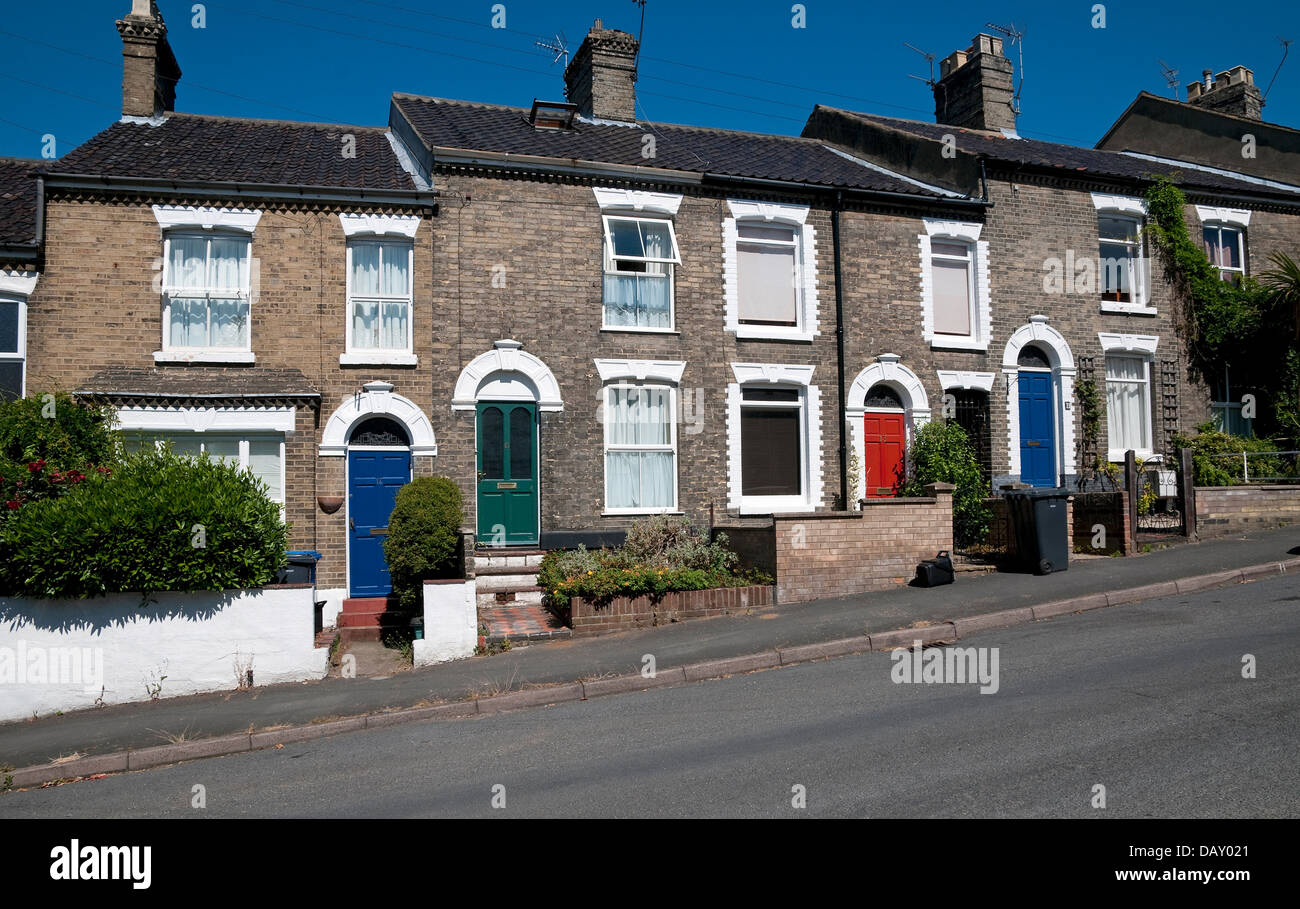 victorian terraced houses on a steep hill, norwich, norfolk, england Stock Photo