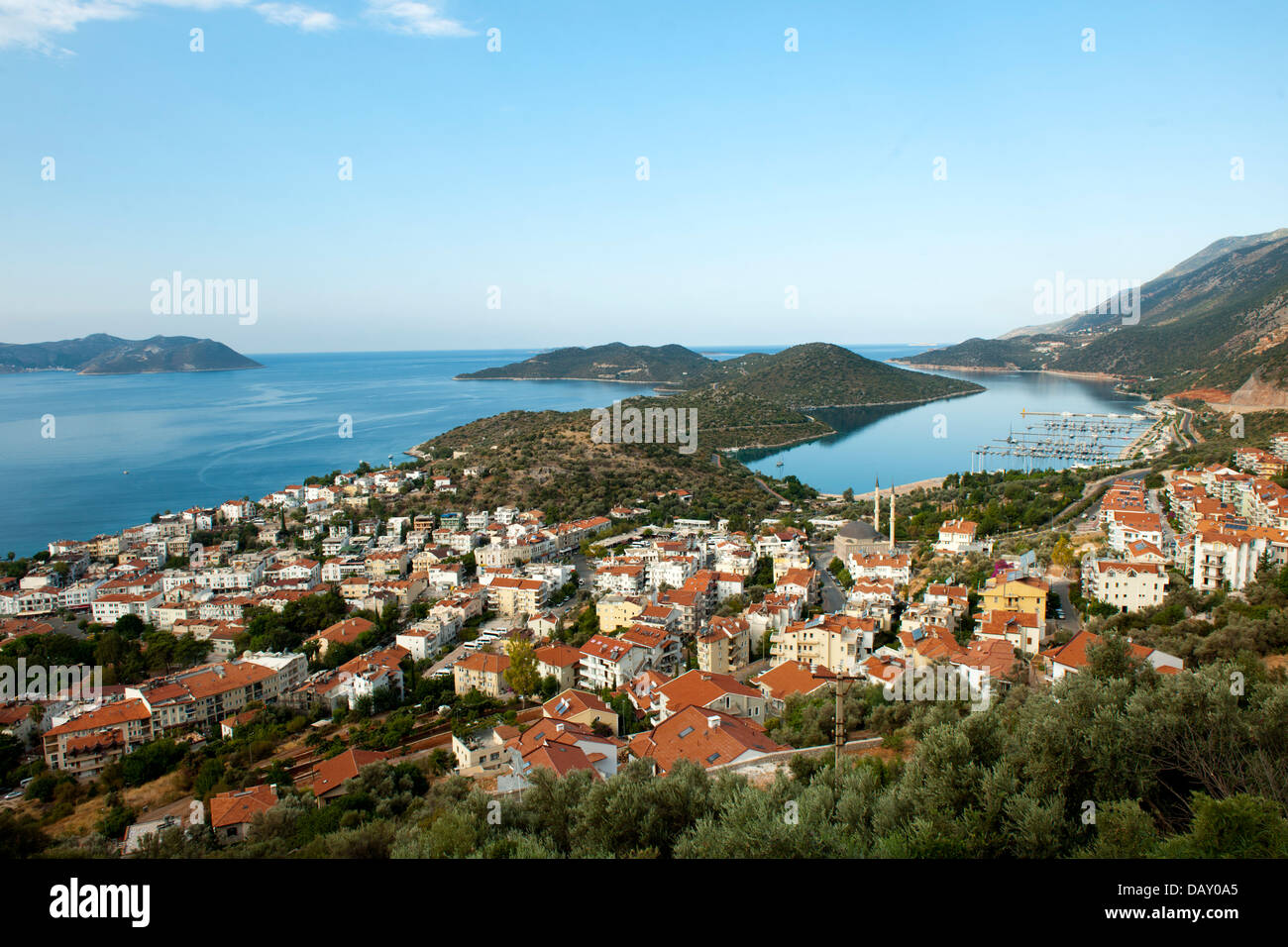 Asien, Türkei, Provinz Antalya, Kas, Ortsansicht und Blick auf den neuen Hafen Stock Photo