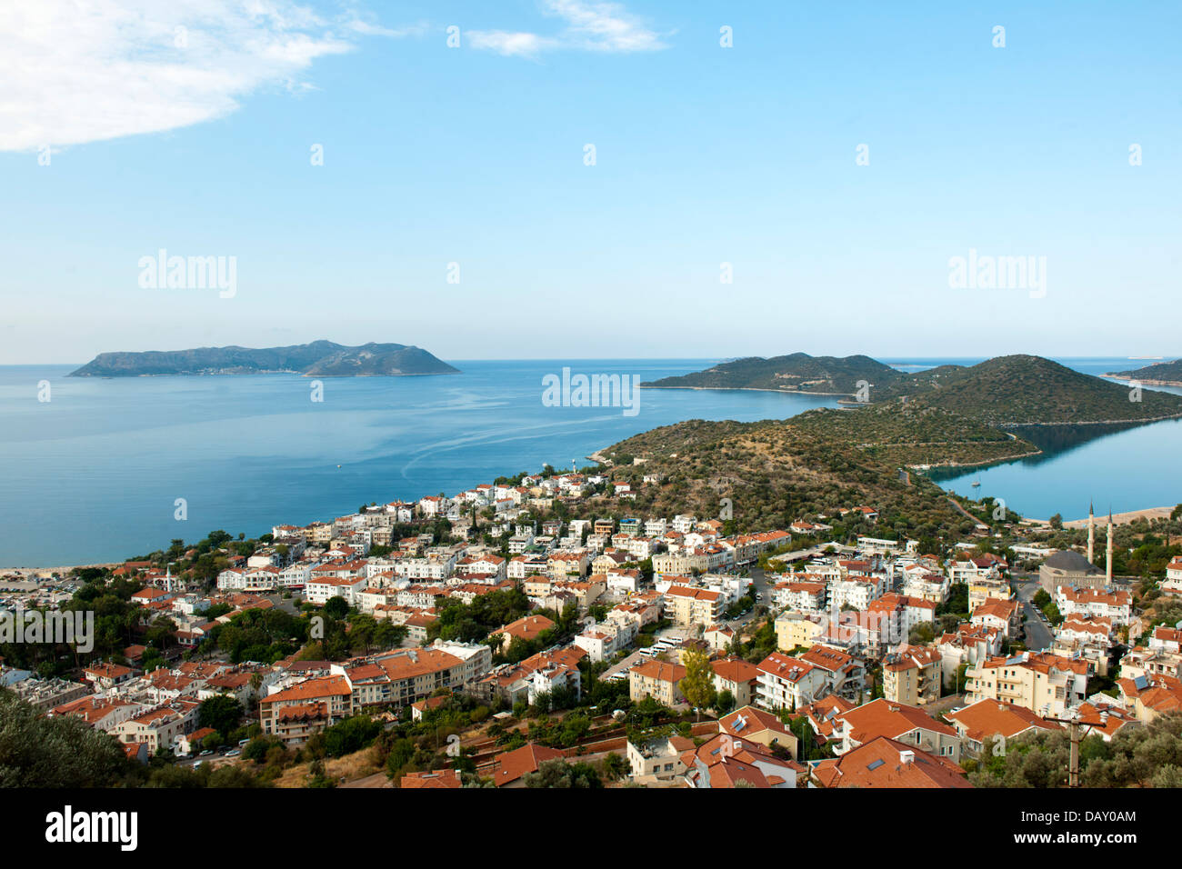 Asien, Türkei, Provinz Antalya, Kas, Ortsansicht, links im Hintergrund die griechische Insel Kastellorizo, (türk. Meis), Stock Photo