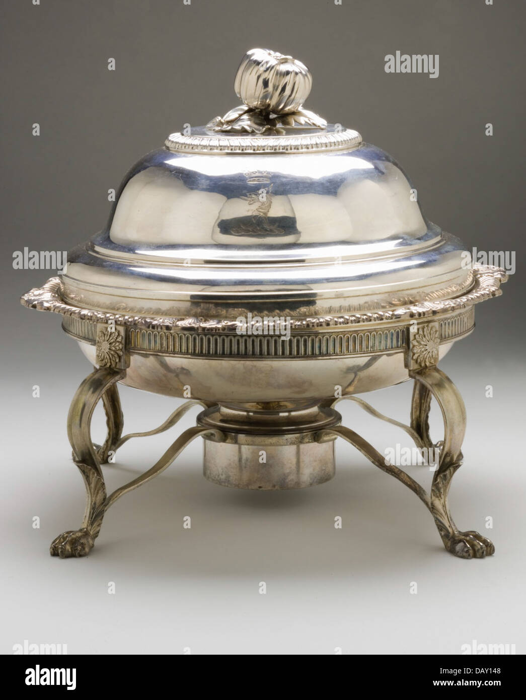 Entree Dish with Cover and Warming Stand with Burner M.2007.150.2a-e Stock Photo