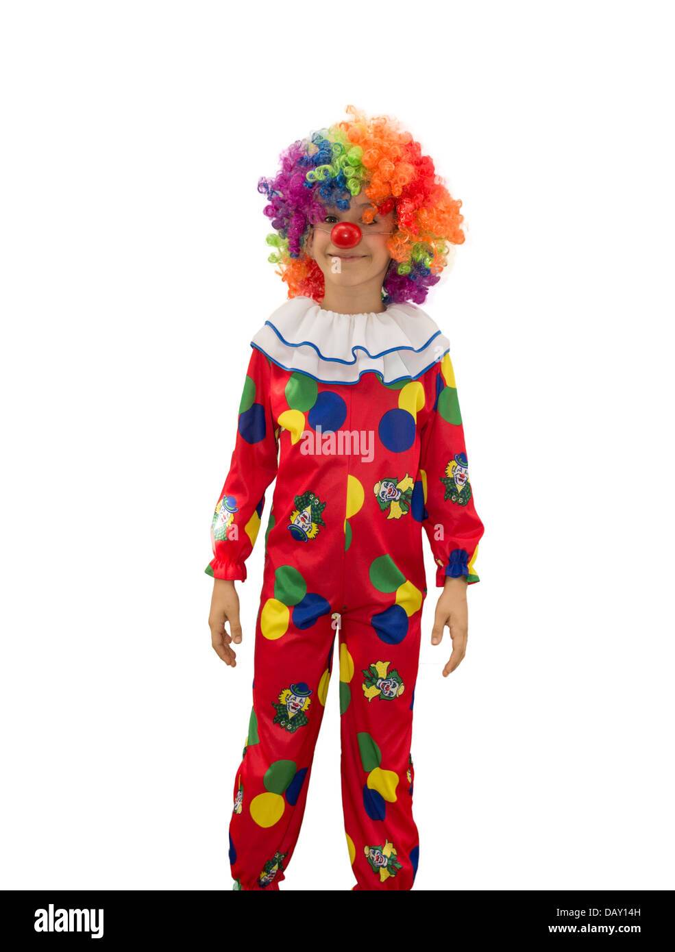 funny clown in colorful wig Stock Photo