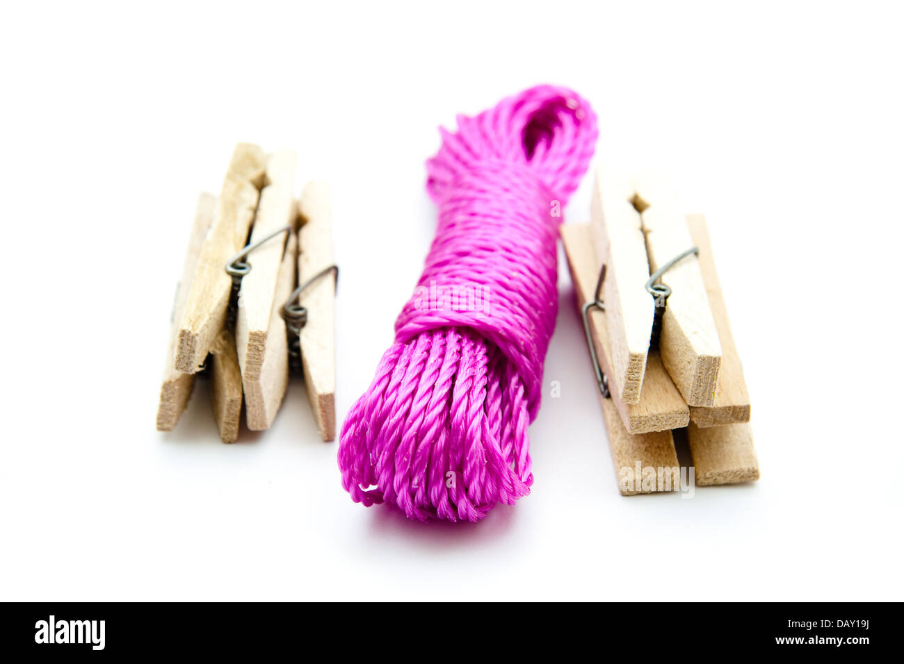 Wooden clips with clothesline Stock Photo Alamy