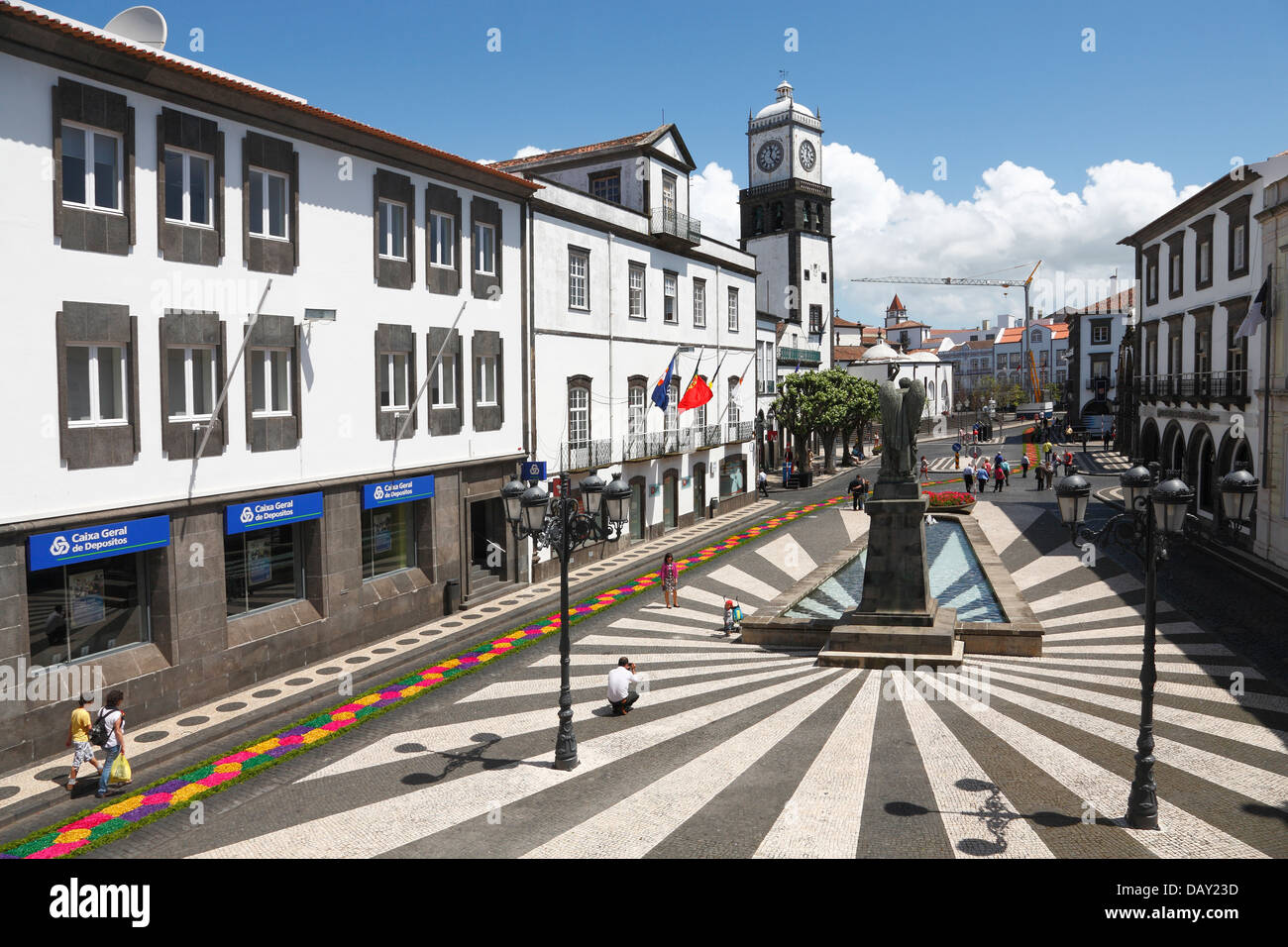 Plaza in the city of Ponta Delgada. Sao Miguel island, Azores islands, Portugal. Stock Photo