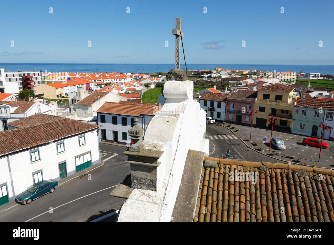 View of the parish of Ribeira Seca, in the municipality of Ribeira Grande, from the church tower. Sao Miguel, Azores, Portugal. Stock Photo