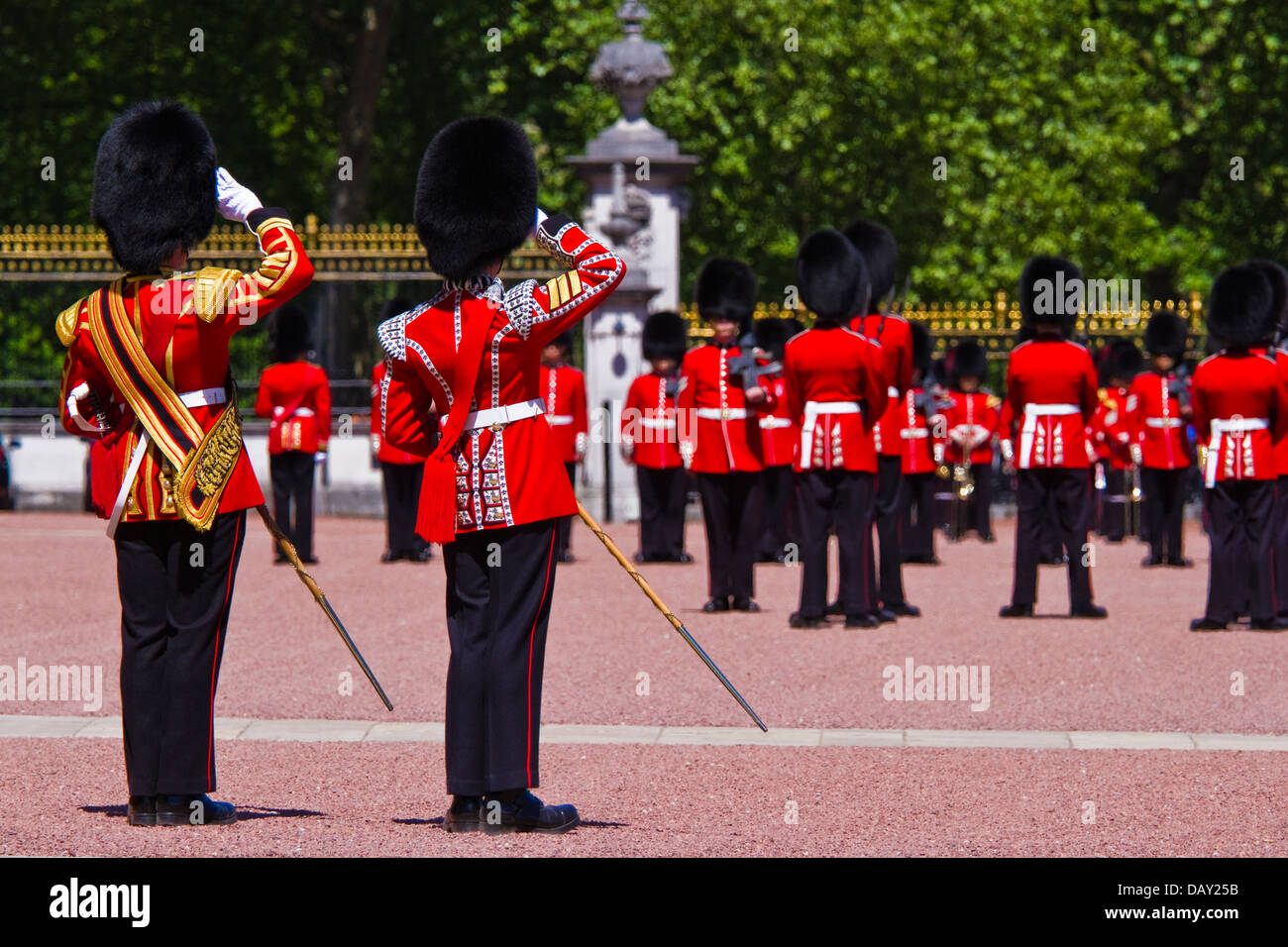 Changing of the guard ceremony held inside the grounds of Buckingham palace, London Stock Photo