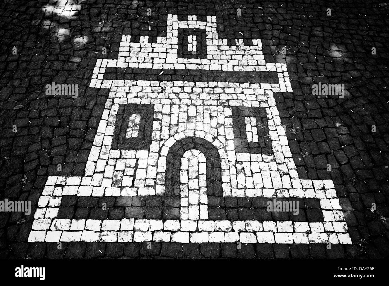 Interesting pavement design in the parish of Santa Barbara. Sao Miguel island, Azores islands, Portugal. Stock Photo
