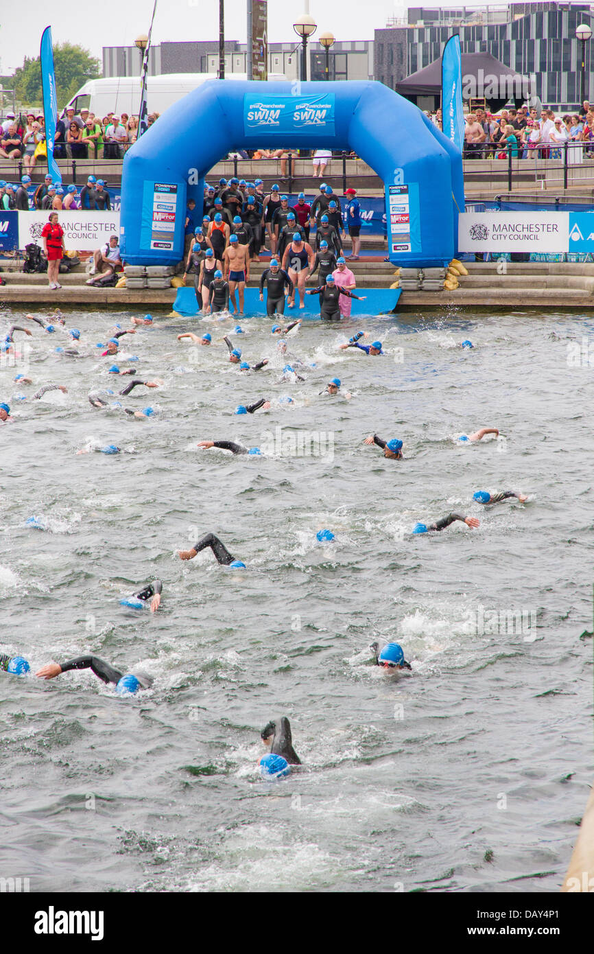 MediaCity, Salford Quays, Manchester, England. 20th July 2013. The annual Great Manchester Swim takes place in Salford Quays. © Stock Photo
