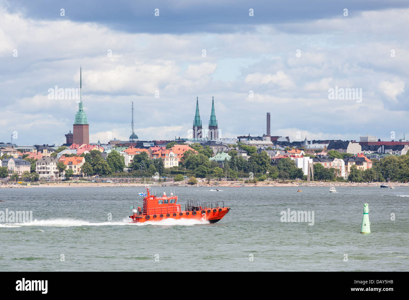 Red small boat of Finnpilot Pilotage Oy, Helsinki Finland Stock Photo
