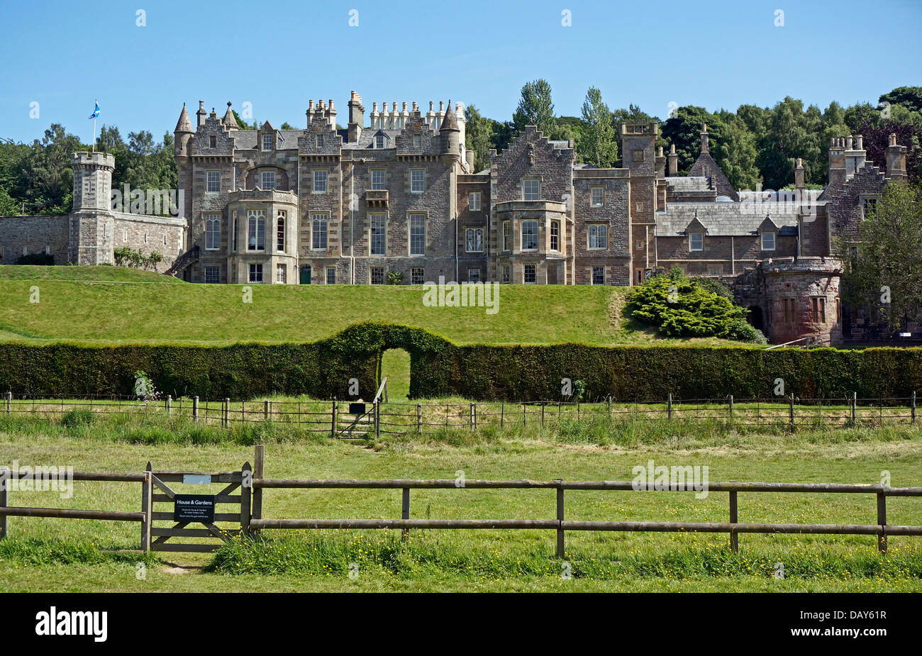 Abbotsford House home of Sir Walter Scott in Melrose Scottish Borders Scotland as seen from River Tweed side Stock Photo