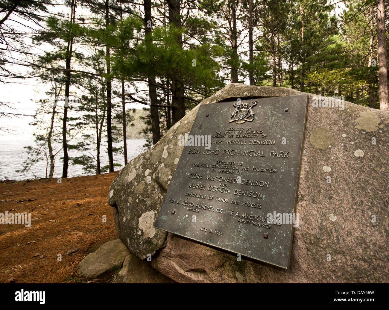 The plaque at Bon Echo Provincial Park in Ontario, Canada. Stock Photo