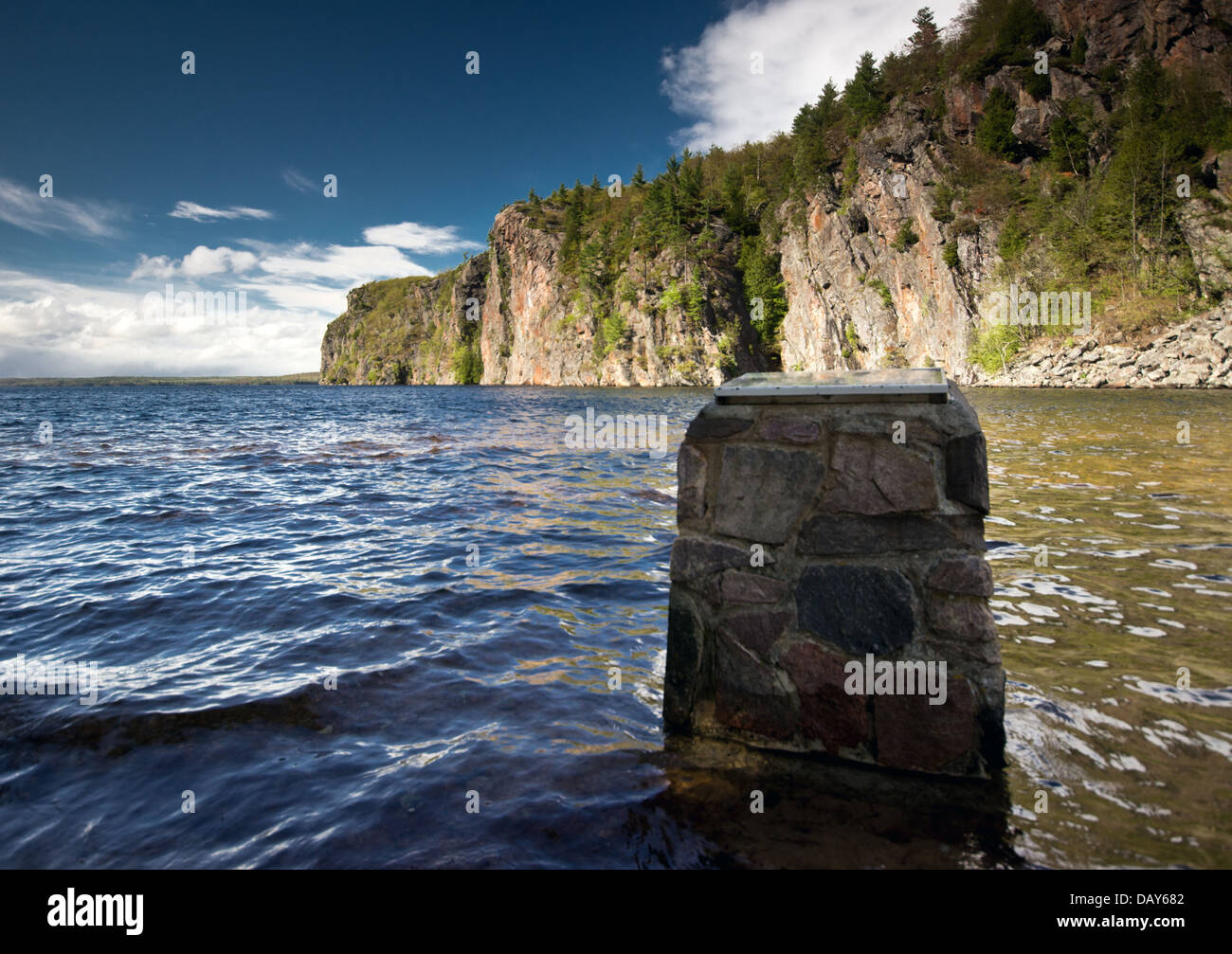 The Plaque at Mazinaw Rock in Bon Echo Provincial Park. Stock Photo