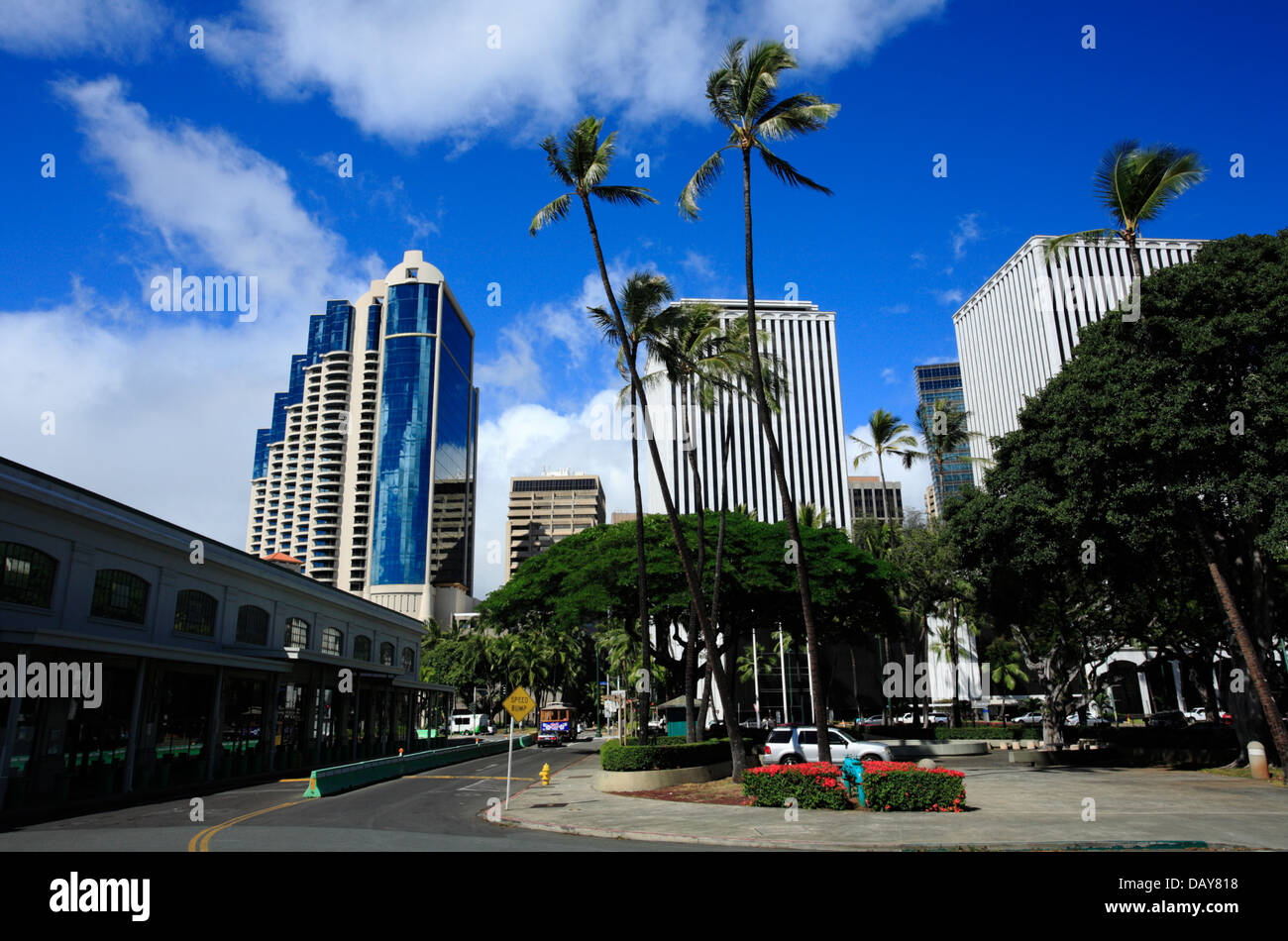 HONOLULU, HAWAII, 12th July, 2013. Downtown Honolulu buildings Harbor