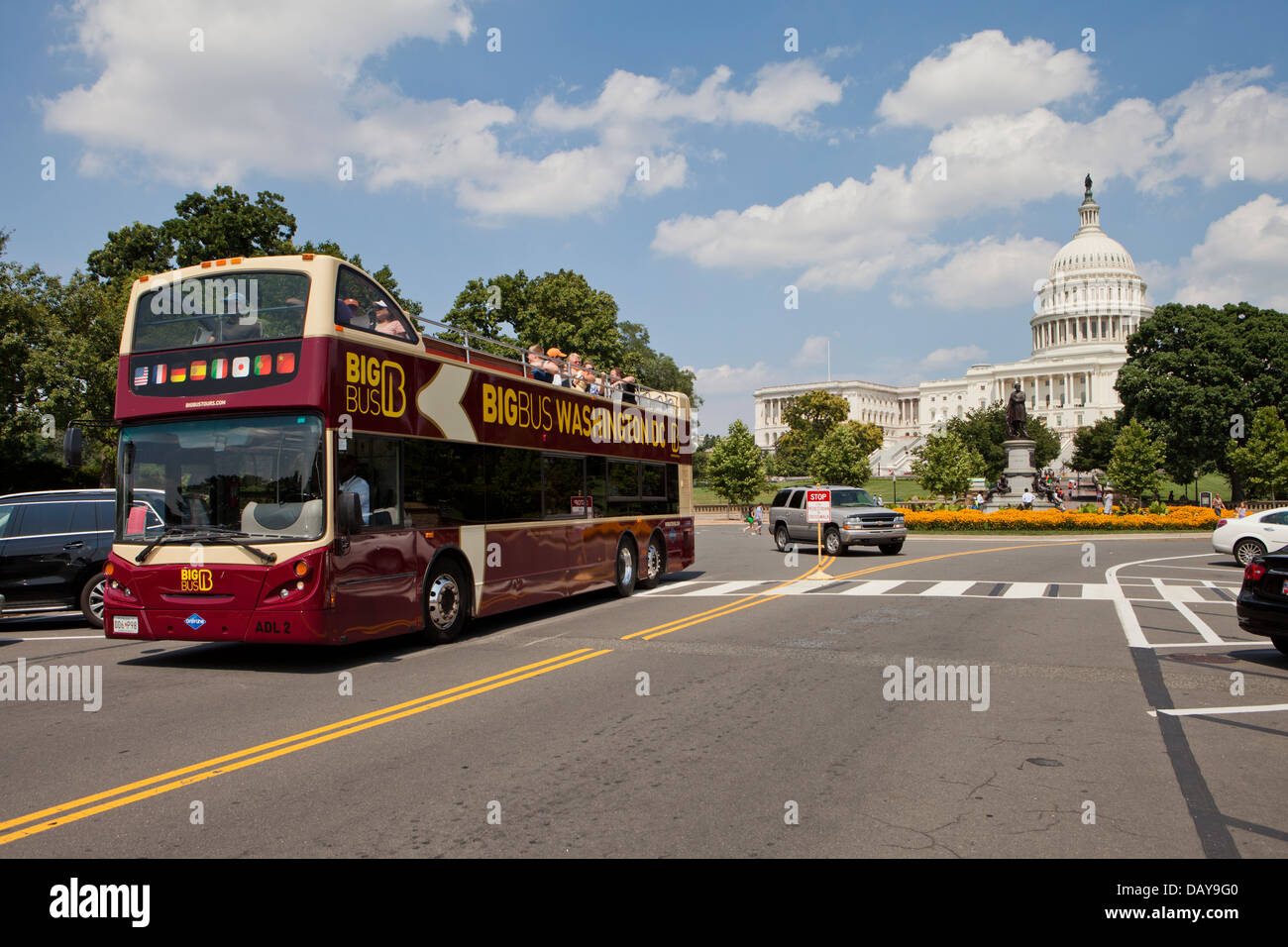 Big Bus open top tour bus  at the US Capitol building - Washington, DC USA Stock Photo
