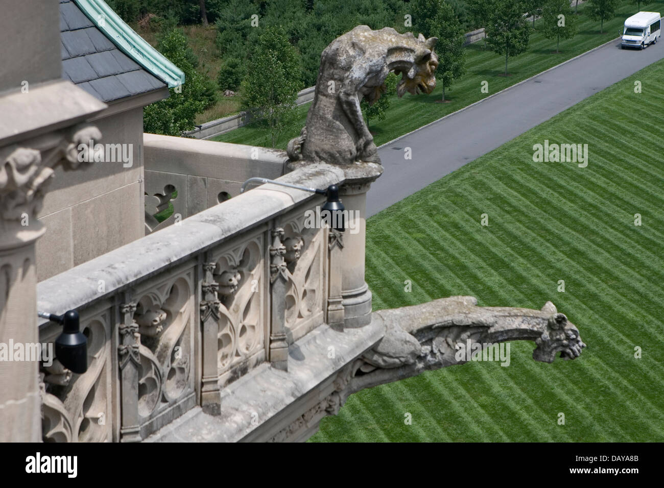 Gargoyles sit on top of the roof, Biltmore Estate, built by