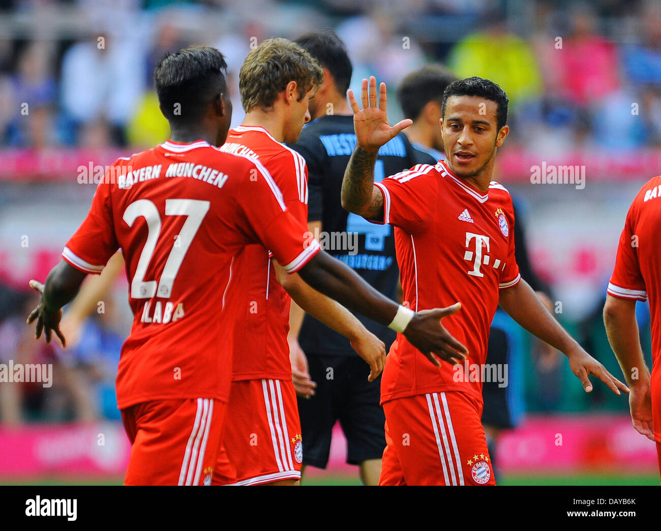 New Bayern Player Thiago Alcantara Celebrates With David Alaba Fc Stock Photo Alamy