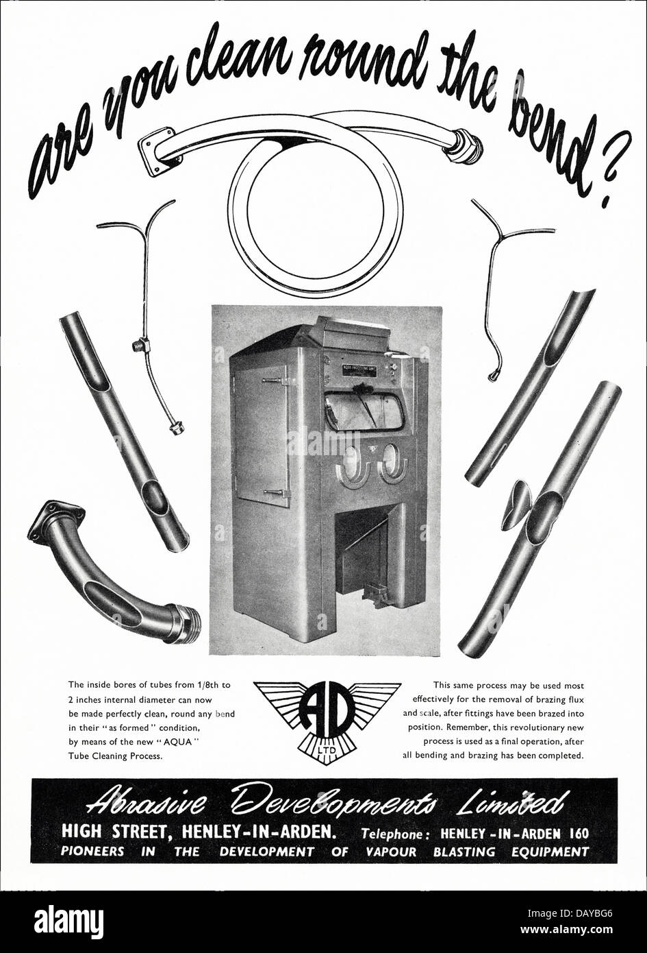 Advert for vapour blasting equipment by Abrasive Developments Limited