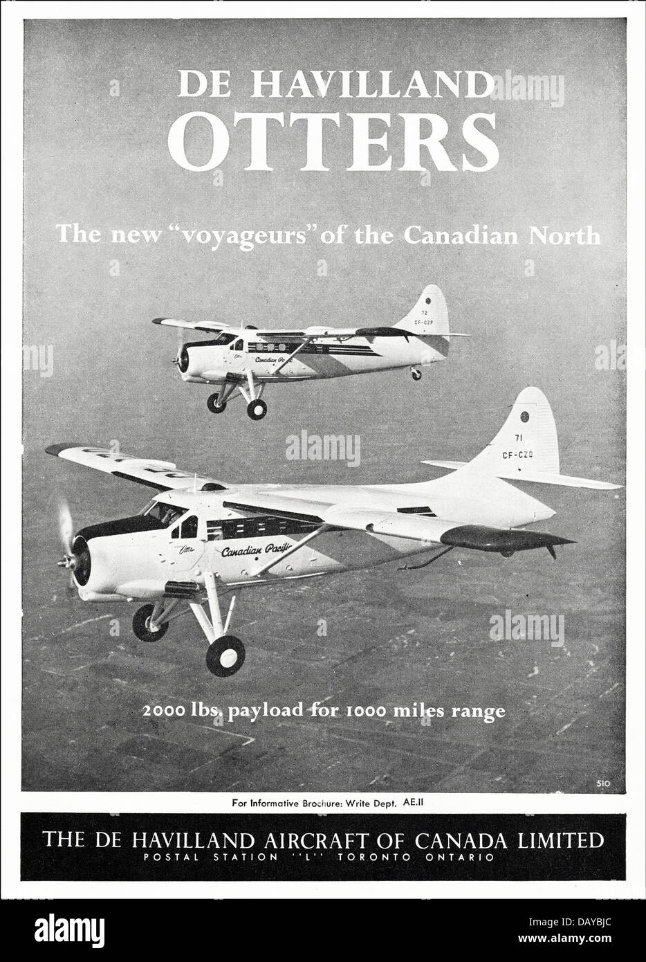 Advert for De Havilland Otter aircraft by The De Havilland Aircraft of